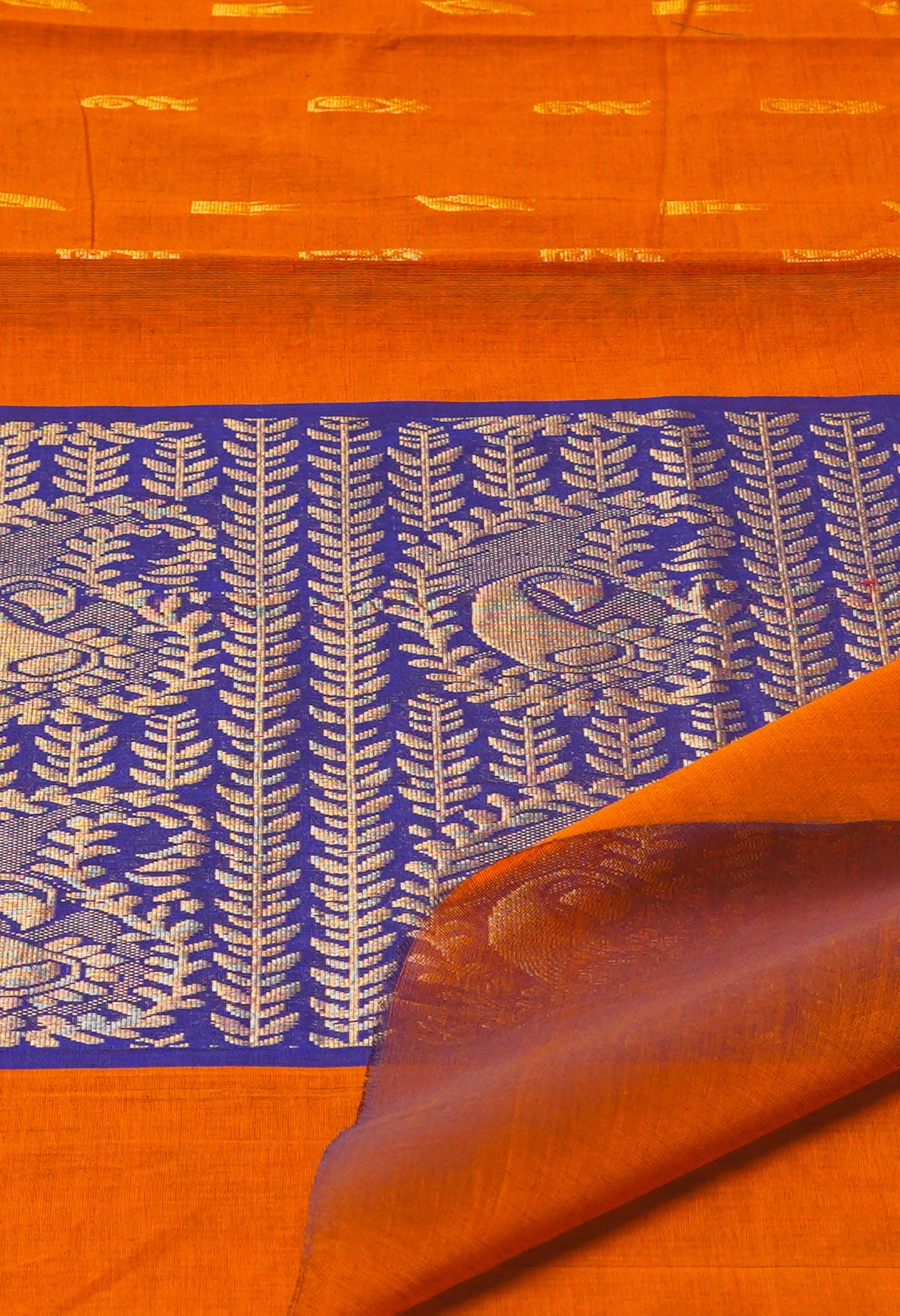 Burnt Orange Pure Handloom Mercerized Superfine Gadwal Cotton Saree-UNM74088
