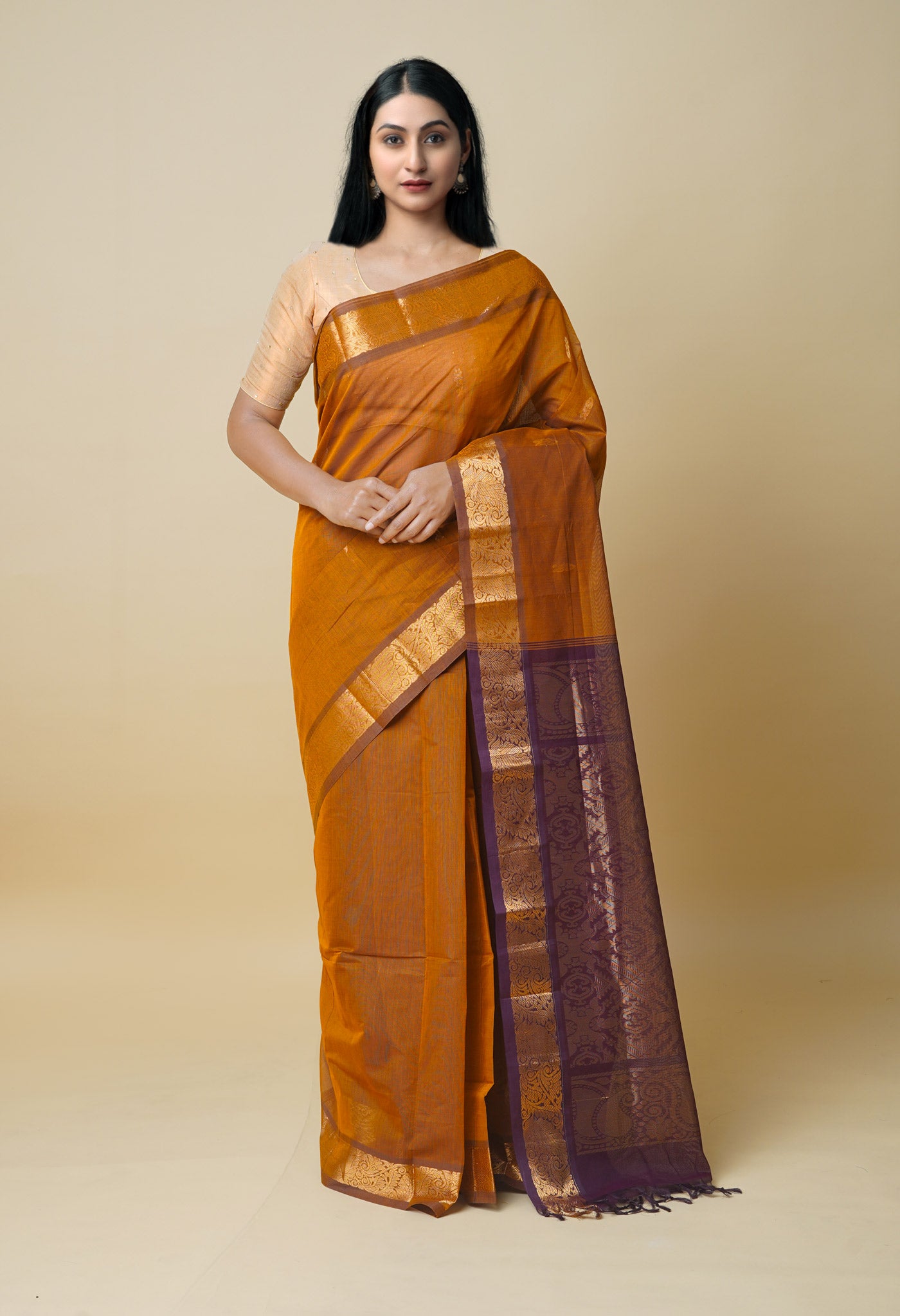 Brown Pure Handloom Gadwal Sico Saree-UNM74120