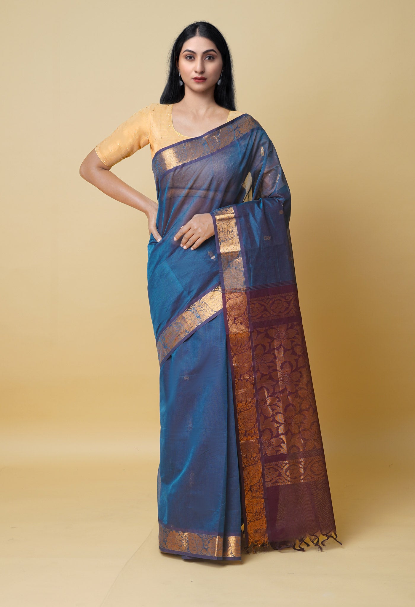 Peacock Blue Pure Handloom Gadwal Sico Saree