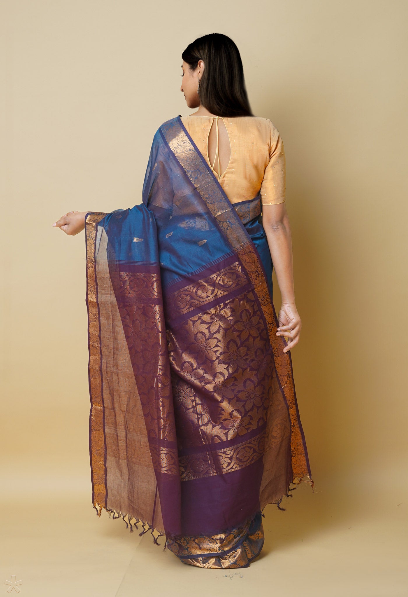 Peacock Blue Pure Handloom Gadwal Sico Saree