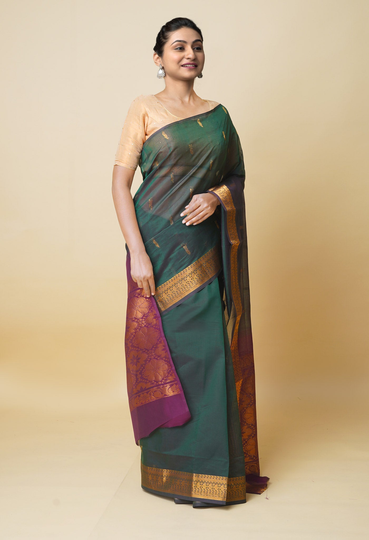 Forest Green Pure Handloom Mercerized Gadwal Cotton Saree-UNM74134