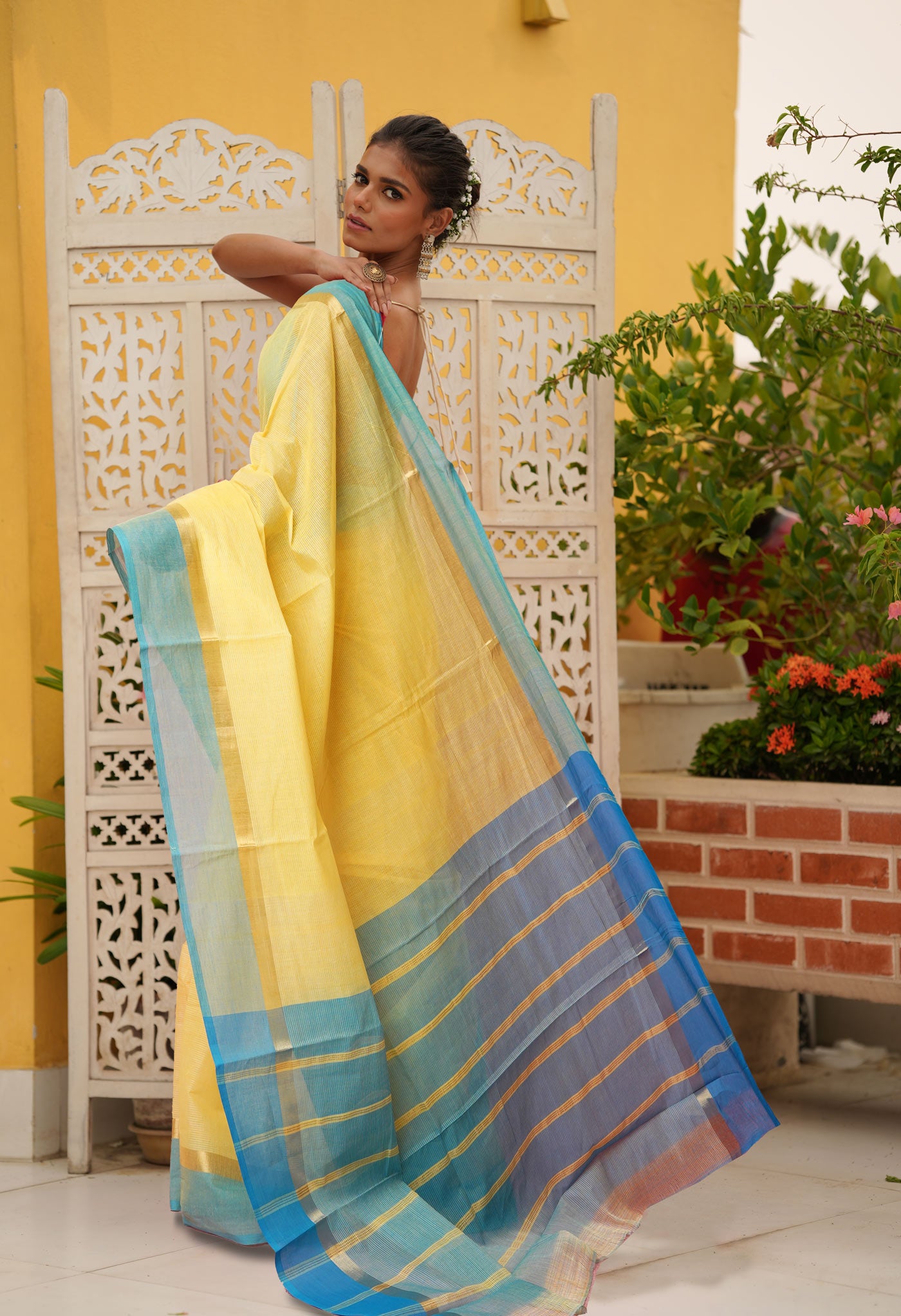 Pale Yellow Pure Mangalgiri Cotton Saree