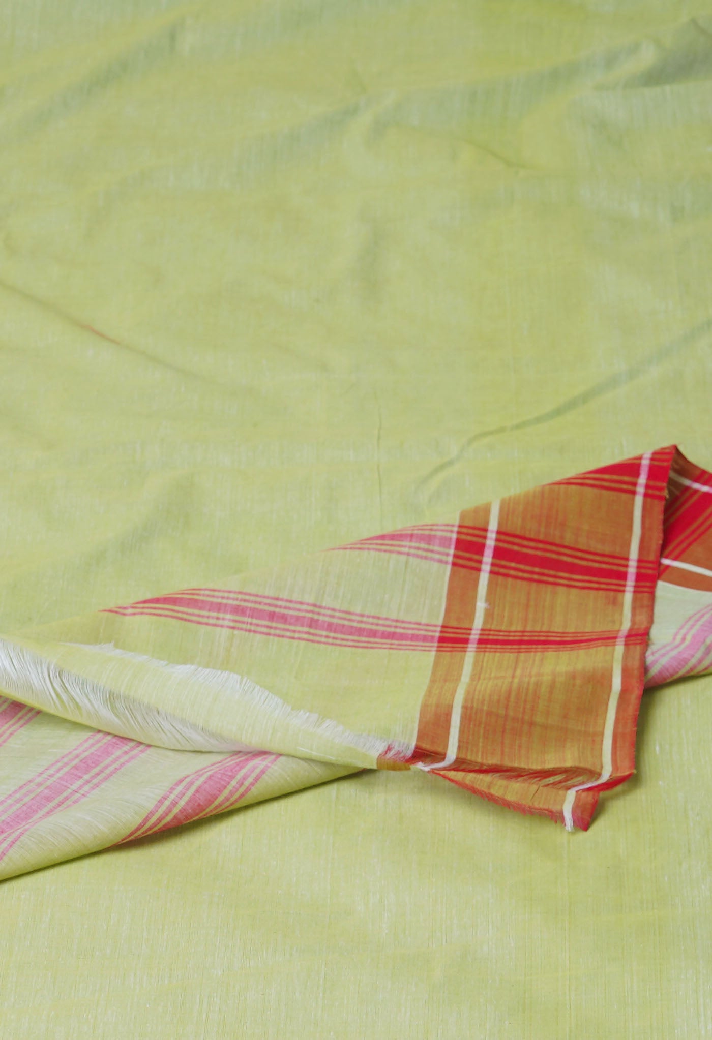 Pale Green-Red Pure Andhra Handloom Cotton Saree