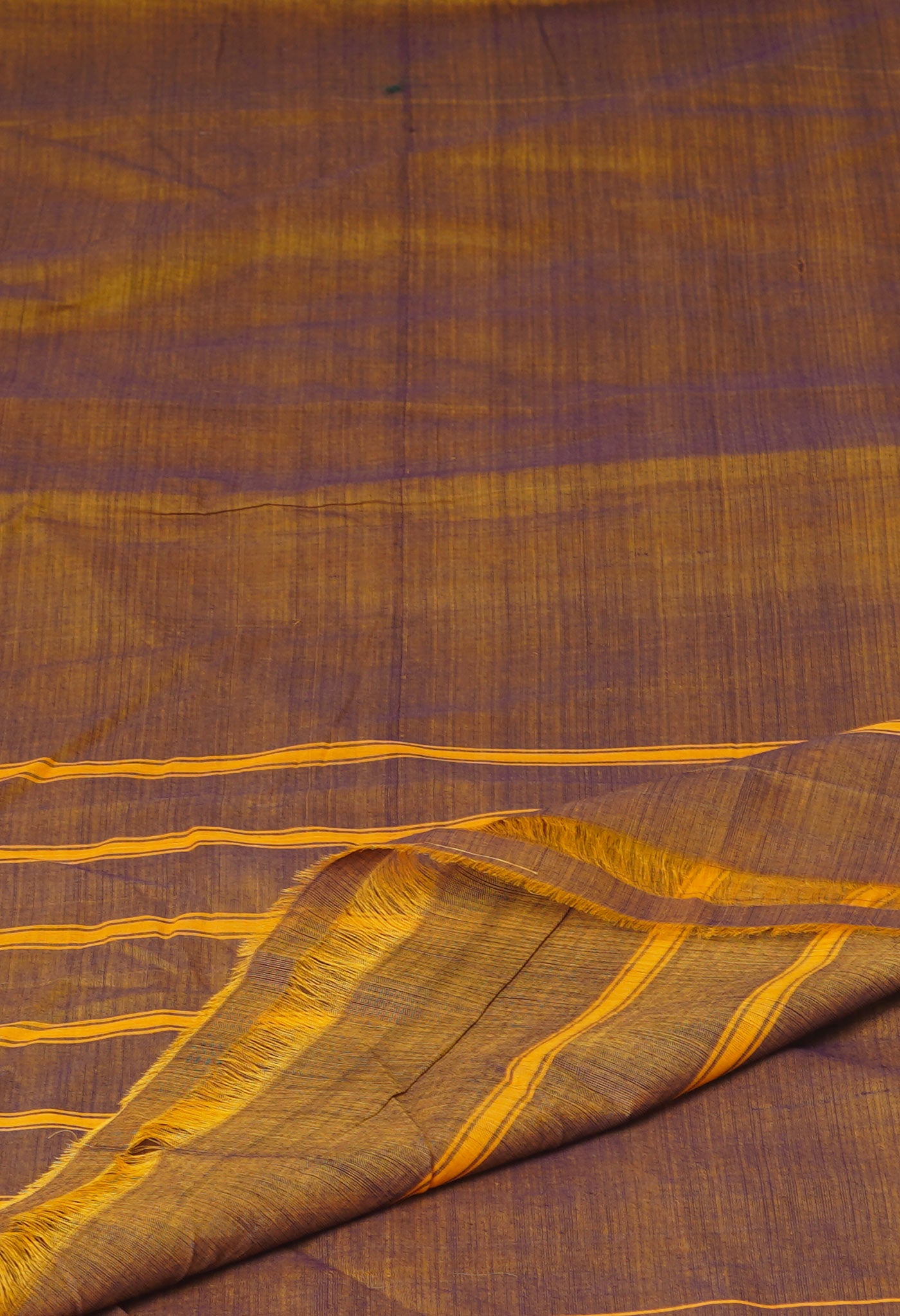 Yellow-Dark Purple Pure Andhra Handloom Cotton Saree