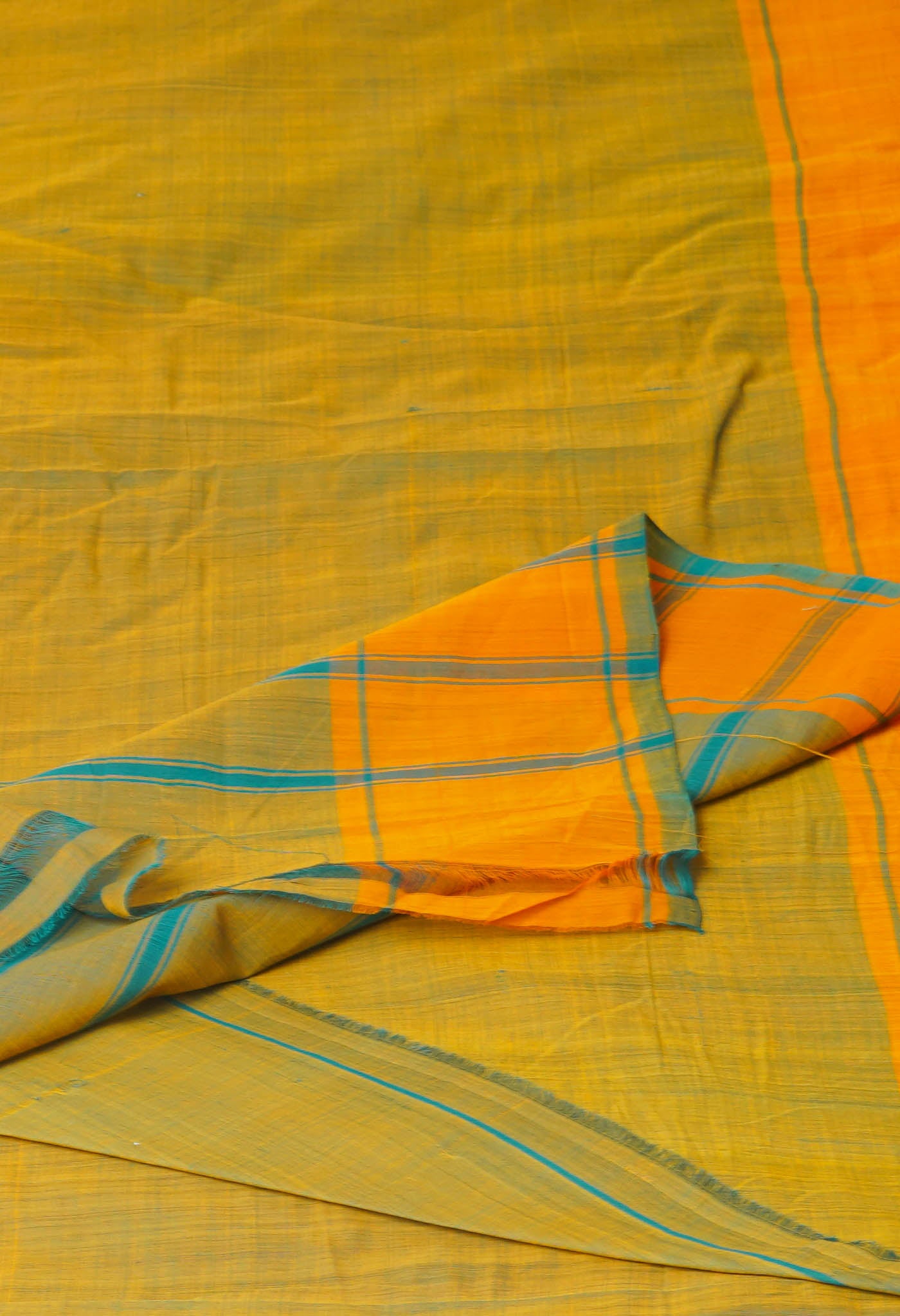 Green-Orange Pure Andhra Handloom Cotton Saree