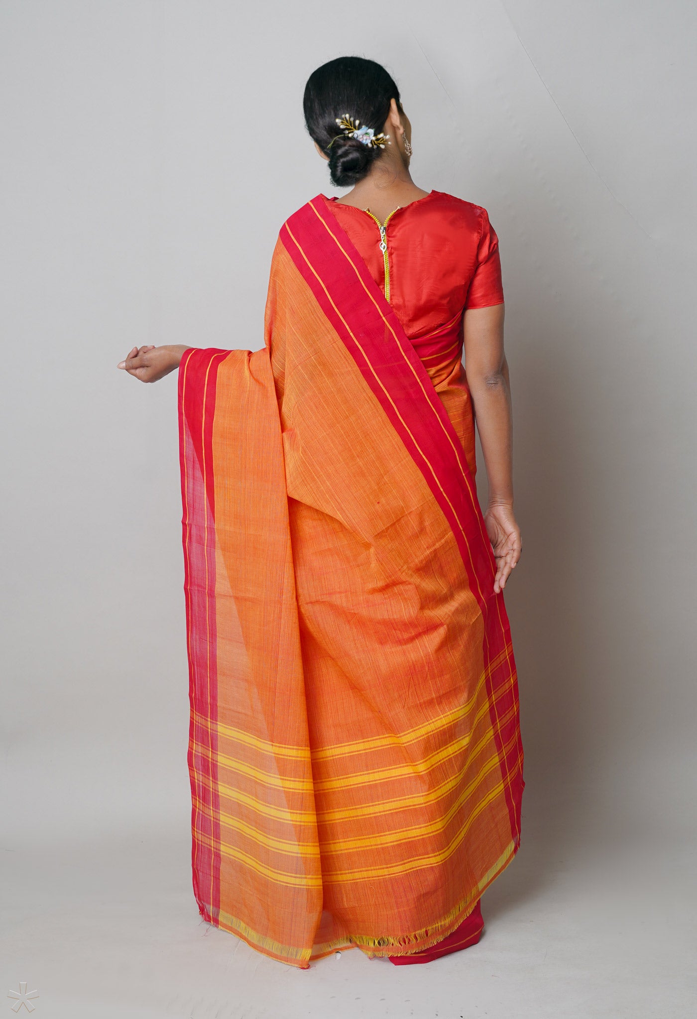 Yellow-Red Pure Andhra Handloom Cotton Saree