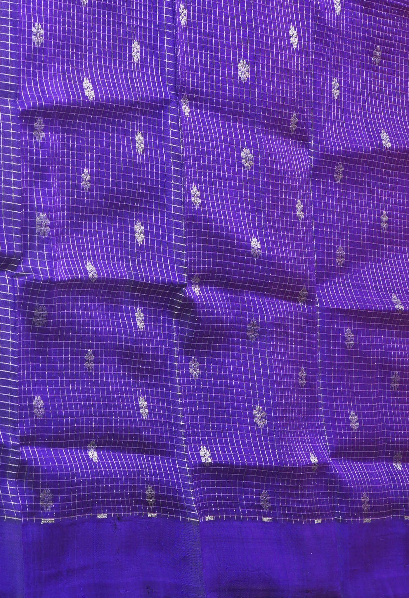 Pink-Navy Blue Pure Handloom Assam With Silver Zari Weaving checks Silk Saree-UNM74229