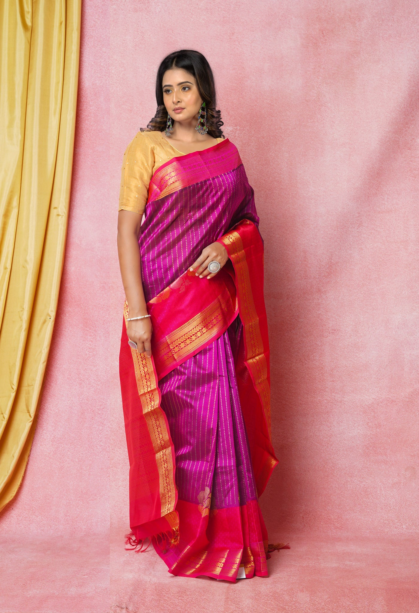 Purple-Pink Pure Handloom Assam Silk Saree-UNM74234