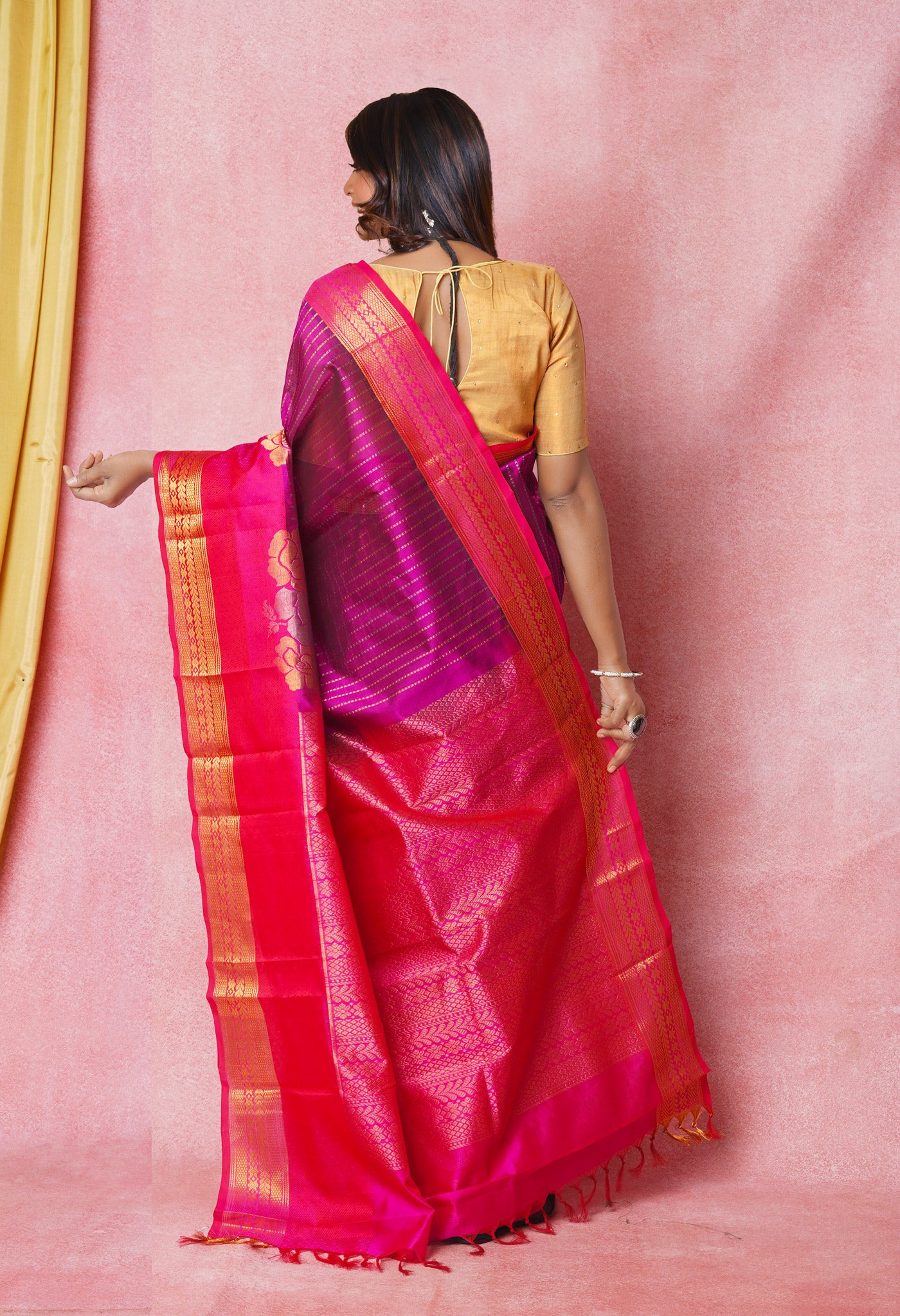 Purple-Pink Pure Handloom Assam Silk Saree-UNM74234