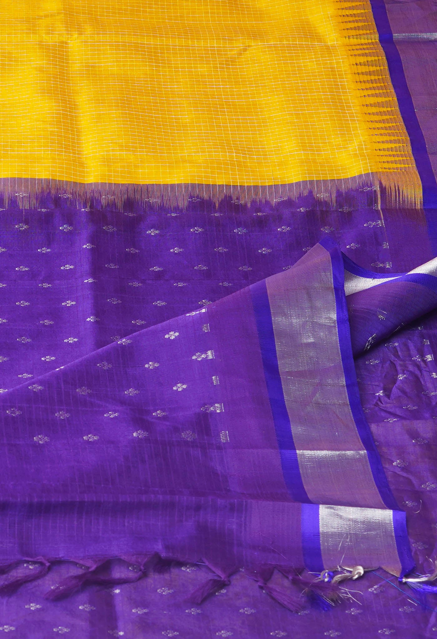 Yellow-Dark Blue Pure Handloom Kanjivaram Silk Saree