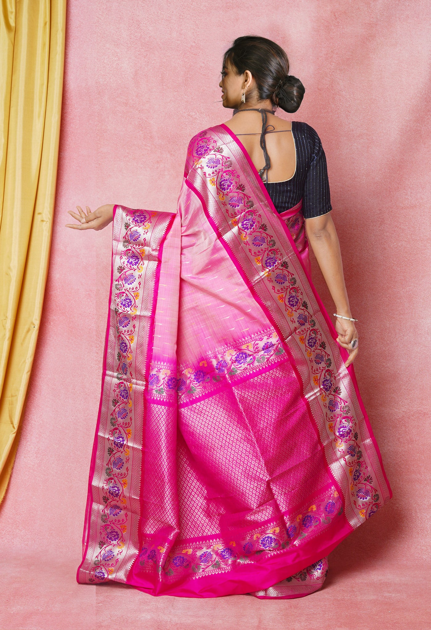 Baby Pink-Pink Pure Handloom Assam Silk Saree-UNM74244