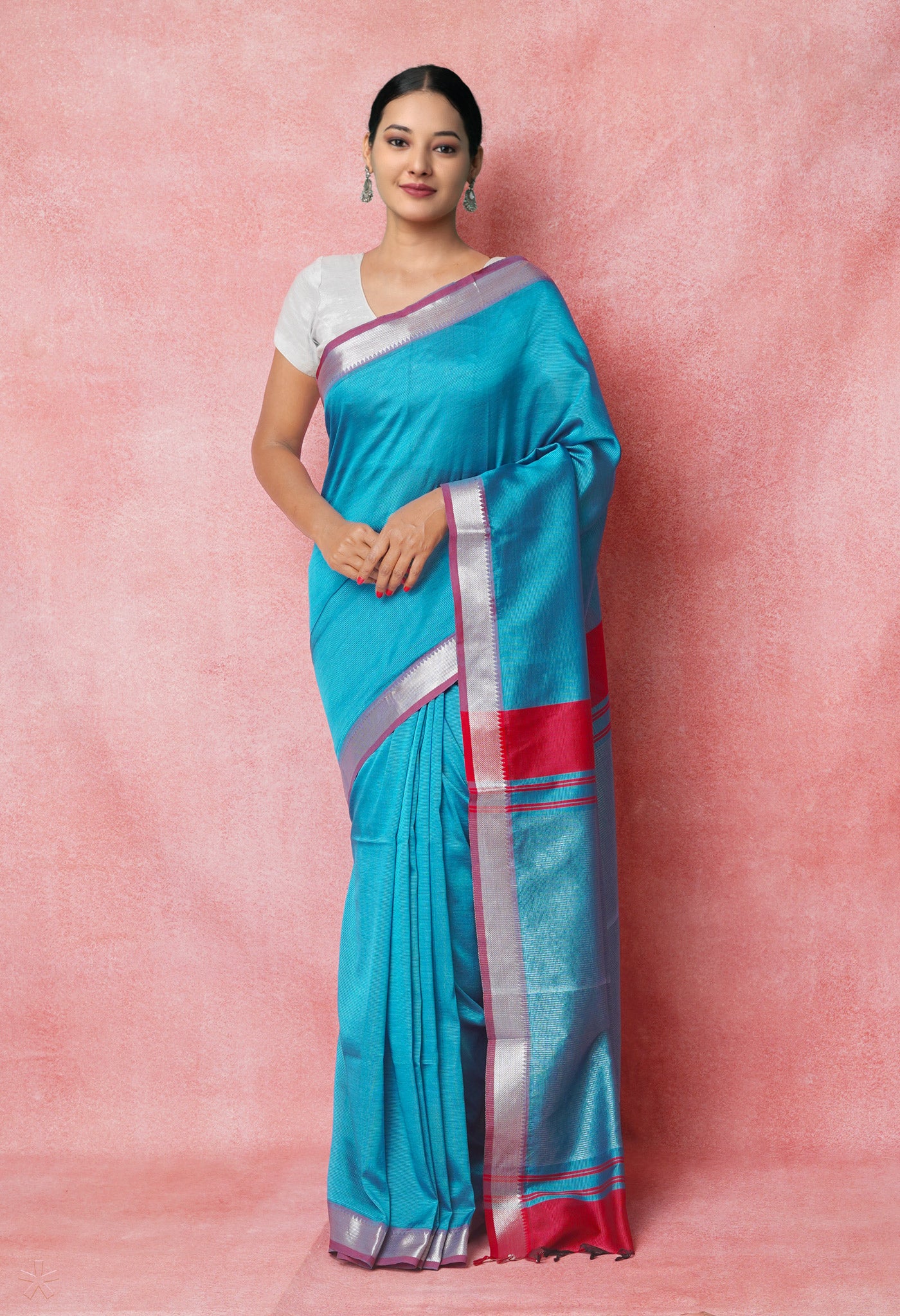 Peacock Blue Pure Mangalgiri Silk Saree-UNM74263