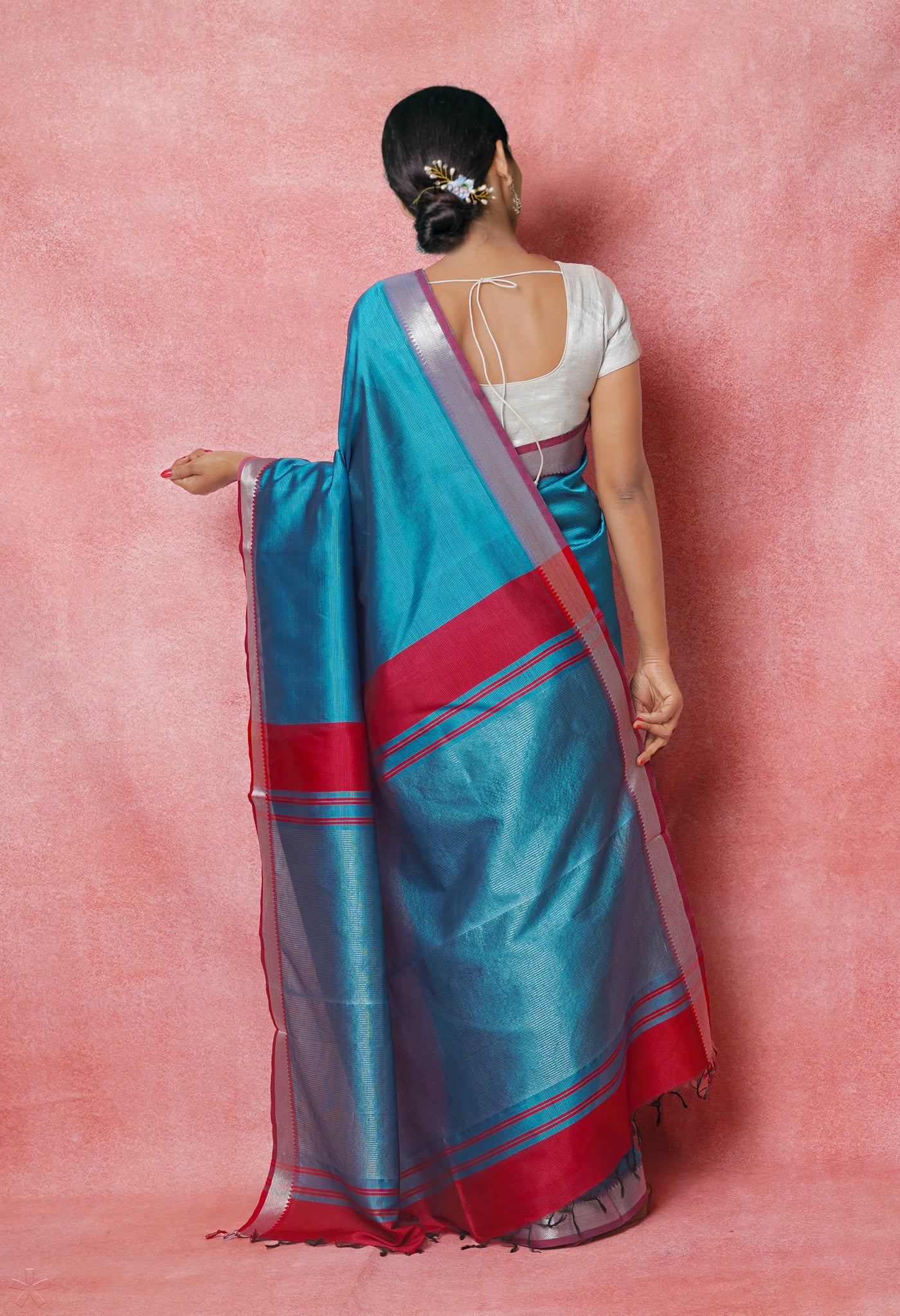 Peacock Blue Pure Mangalgiri Silk Saree-UNM74263