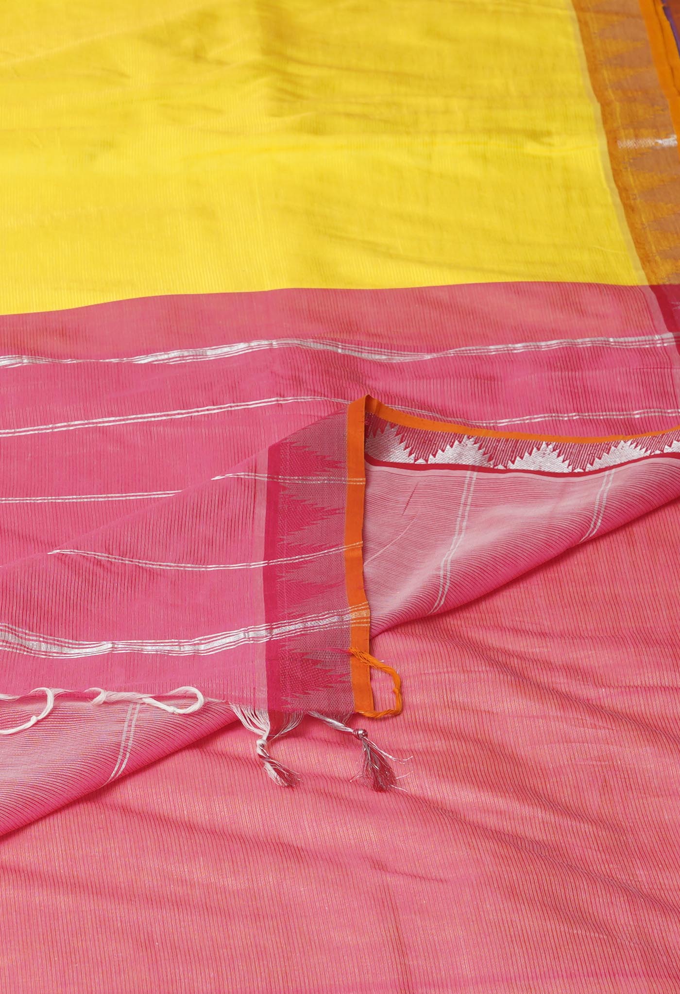 Yellow Pure Handloom Mangalgiri Silk Saree-UNM74274