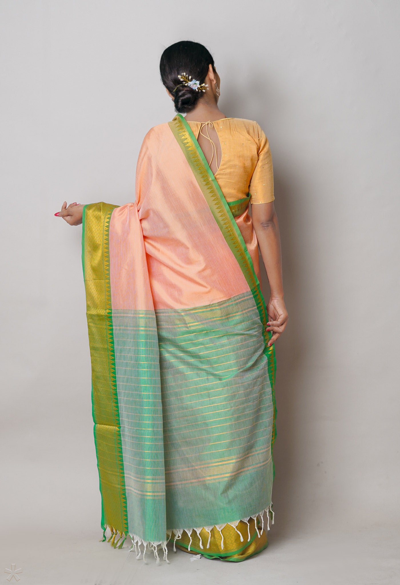 Peach Orange Pure Handloom Narayanpet Silk Saree-UNM74283