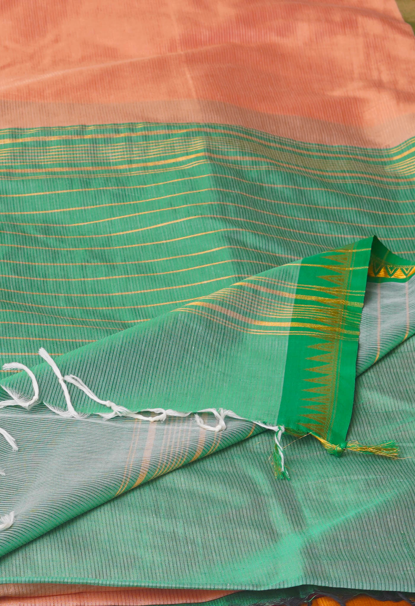 Peach Orange Pure Handloom Narayanpet Silk Saree-UNM74283