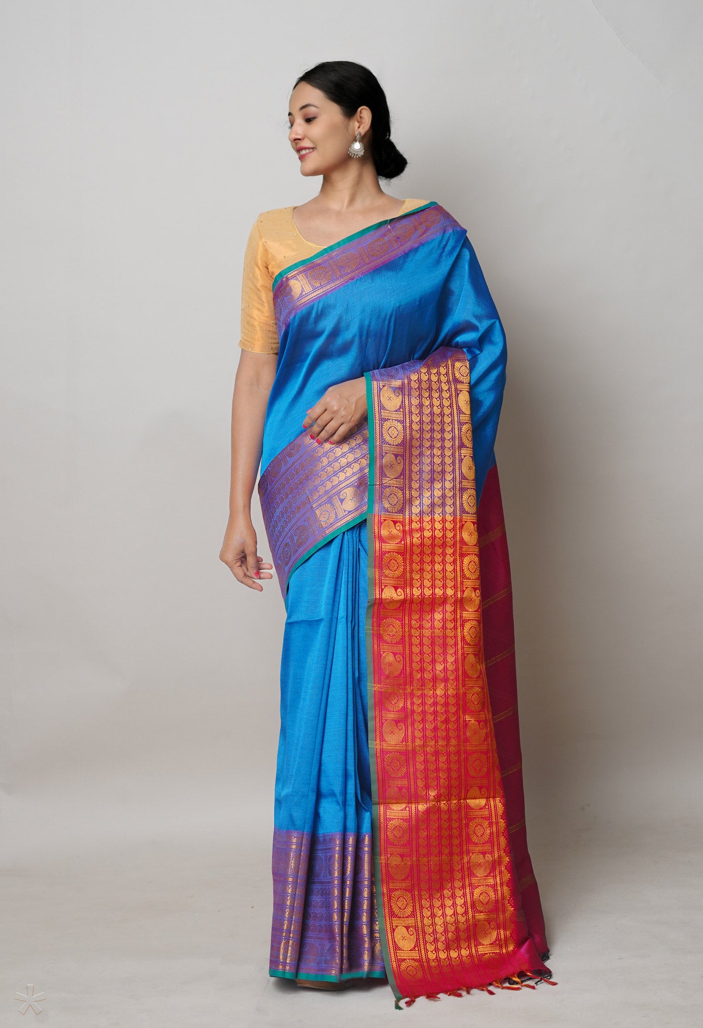Peacock Blue Pure Handloom Narayanpet Silk Saree-UNM74296