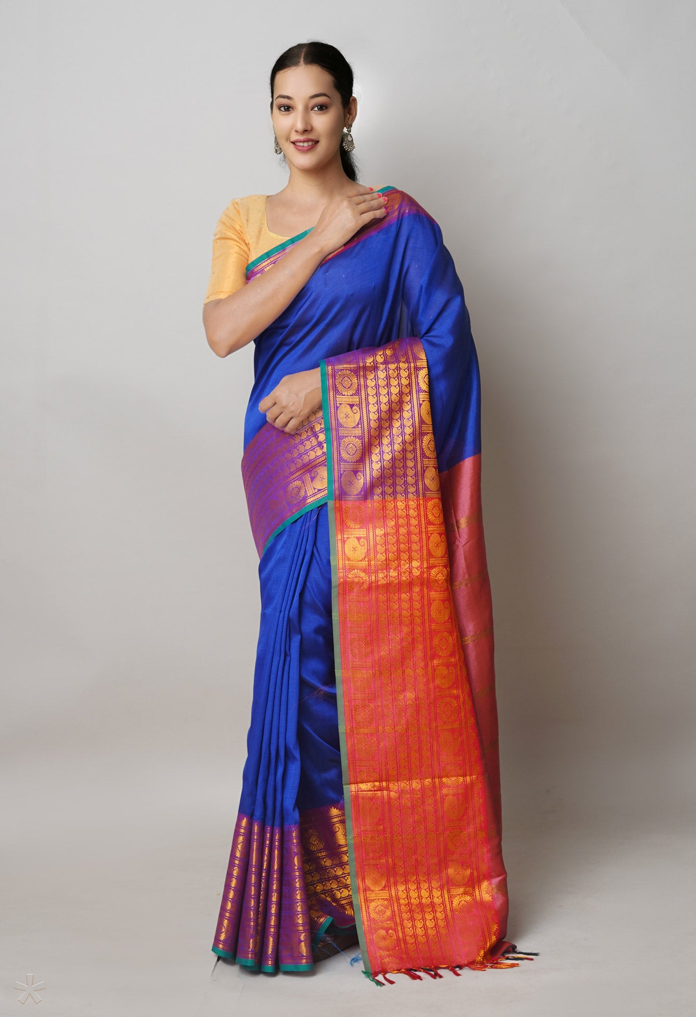 Dark Blue Pure Handloom Narayanpet Silk Saree-UNM74297