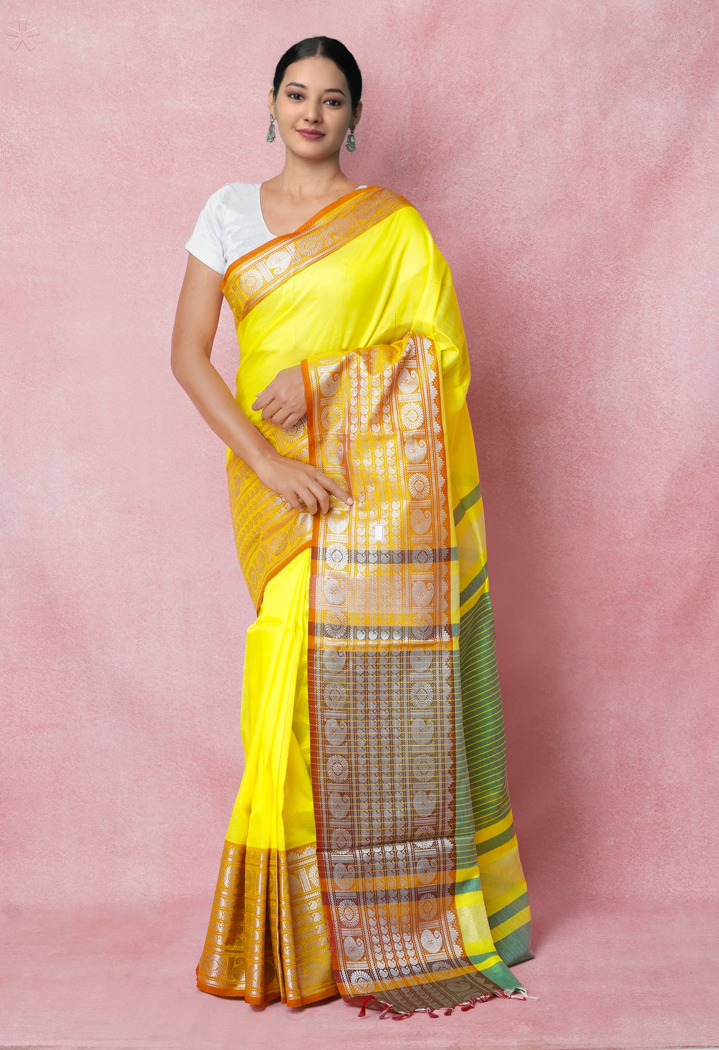 Yellow Pure Handloom Narayanpet Silk Saree