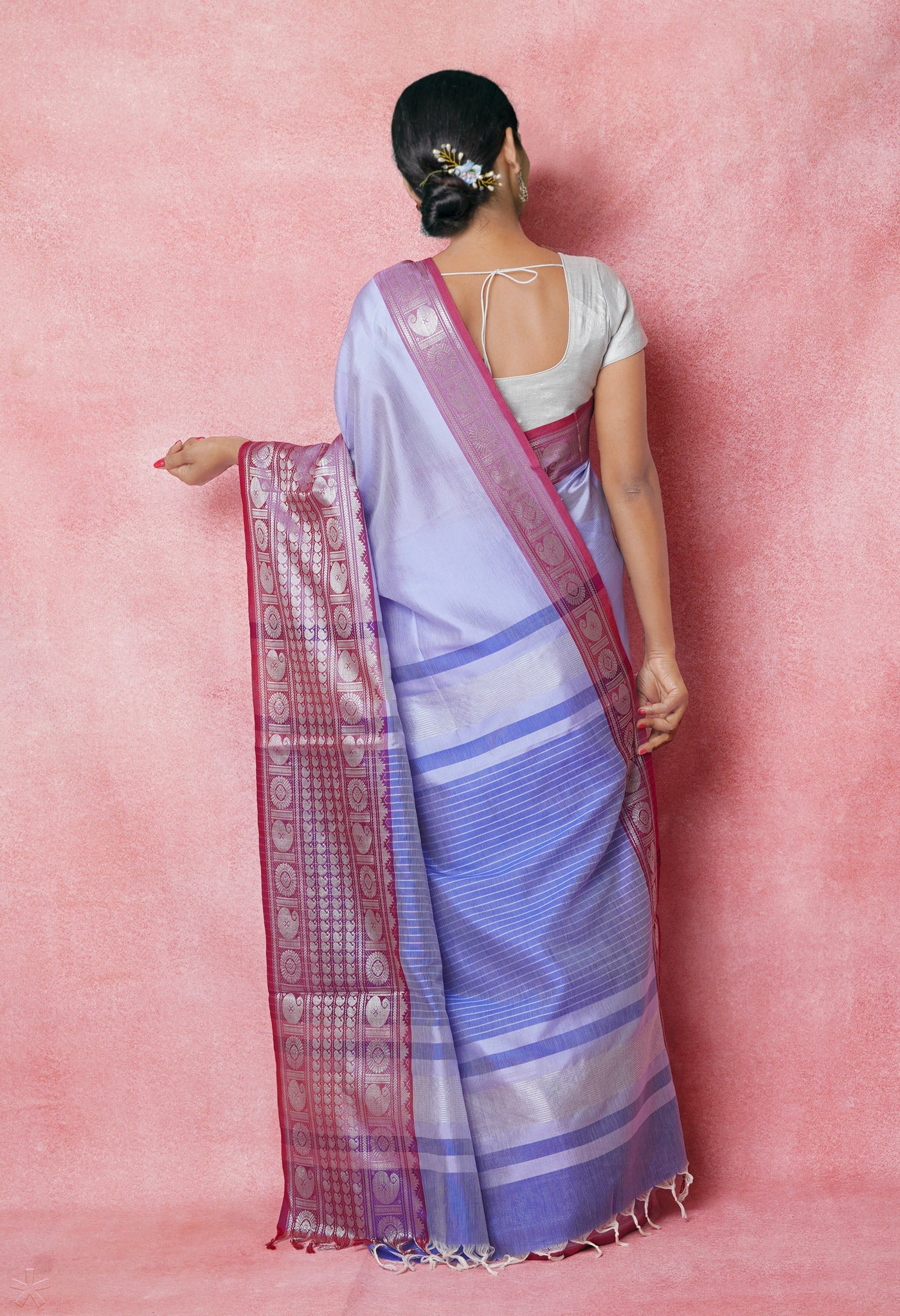 Pale Blue Pure Handloom Narayanpet Silk Saree-UNM74303
