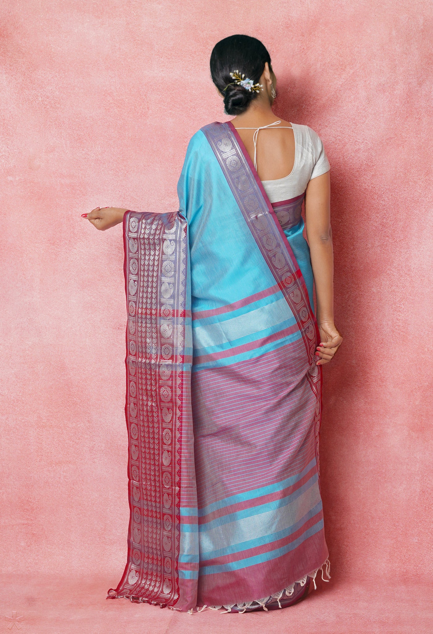 Blue Pure Handloom Narayanpet Silk Saree