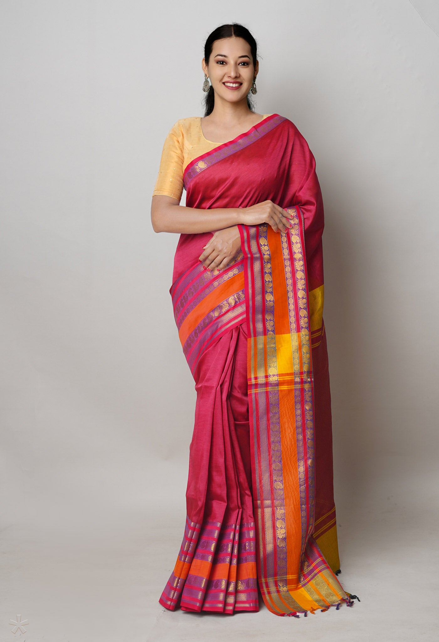 Maroon Pure Handloom Narayanpet Silk Saree-UNM74314