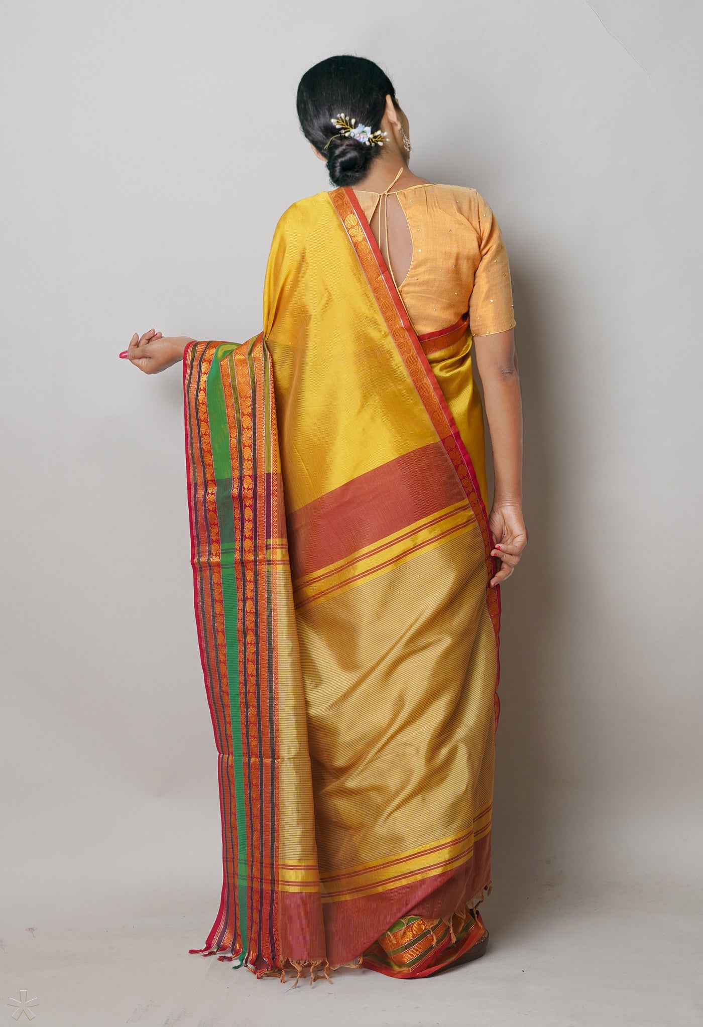 Golden Yellow Pure Handloom Narayanpet Silk Saree-UNM74319