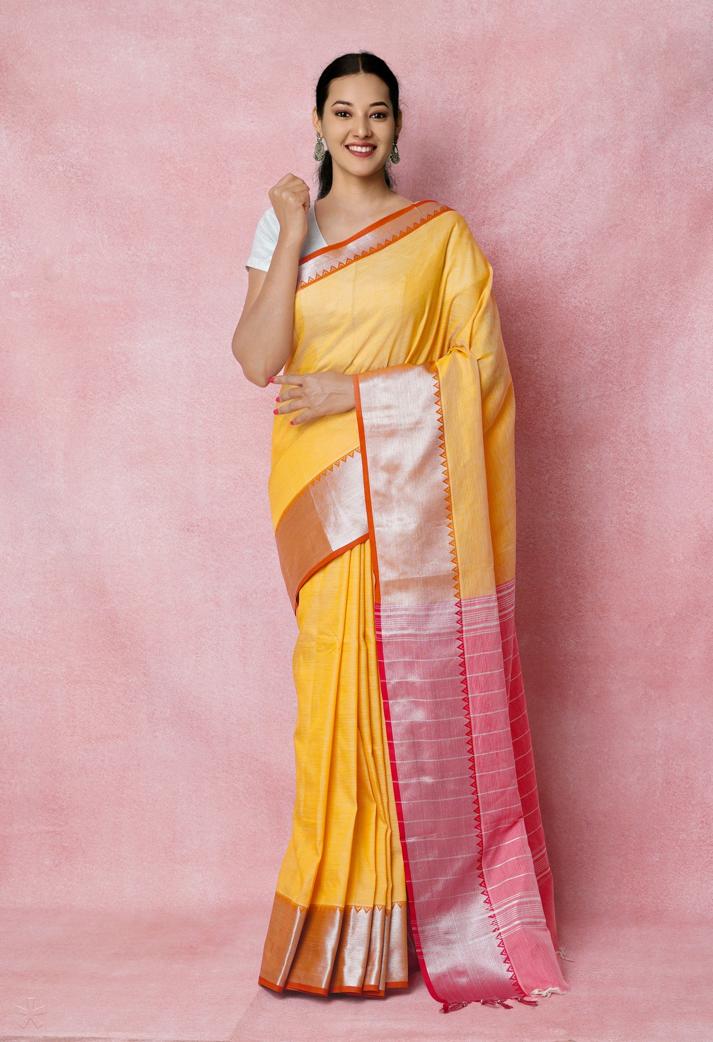 Mustard Yellow Pure Handloom Mangalgiri Silk Saree-UNM74327