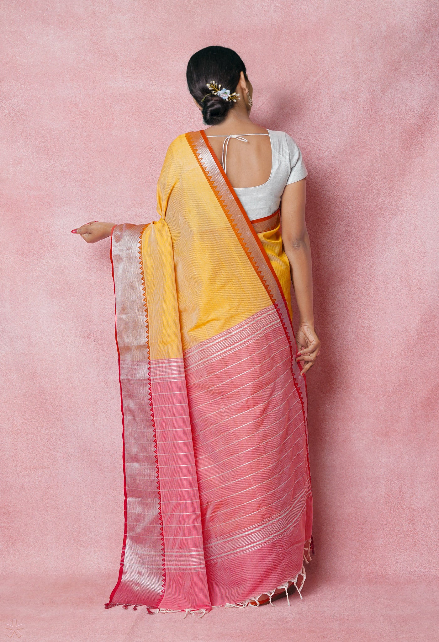 Mustard Yellow Pure Handloom Mangalgiri Silk Saree-UNM74327
