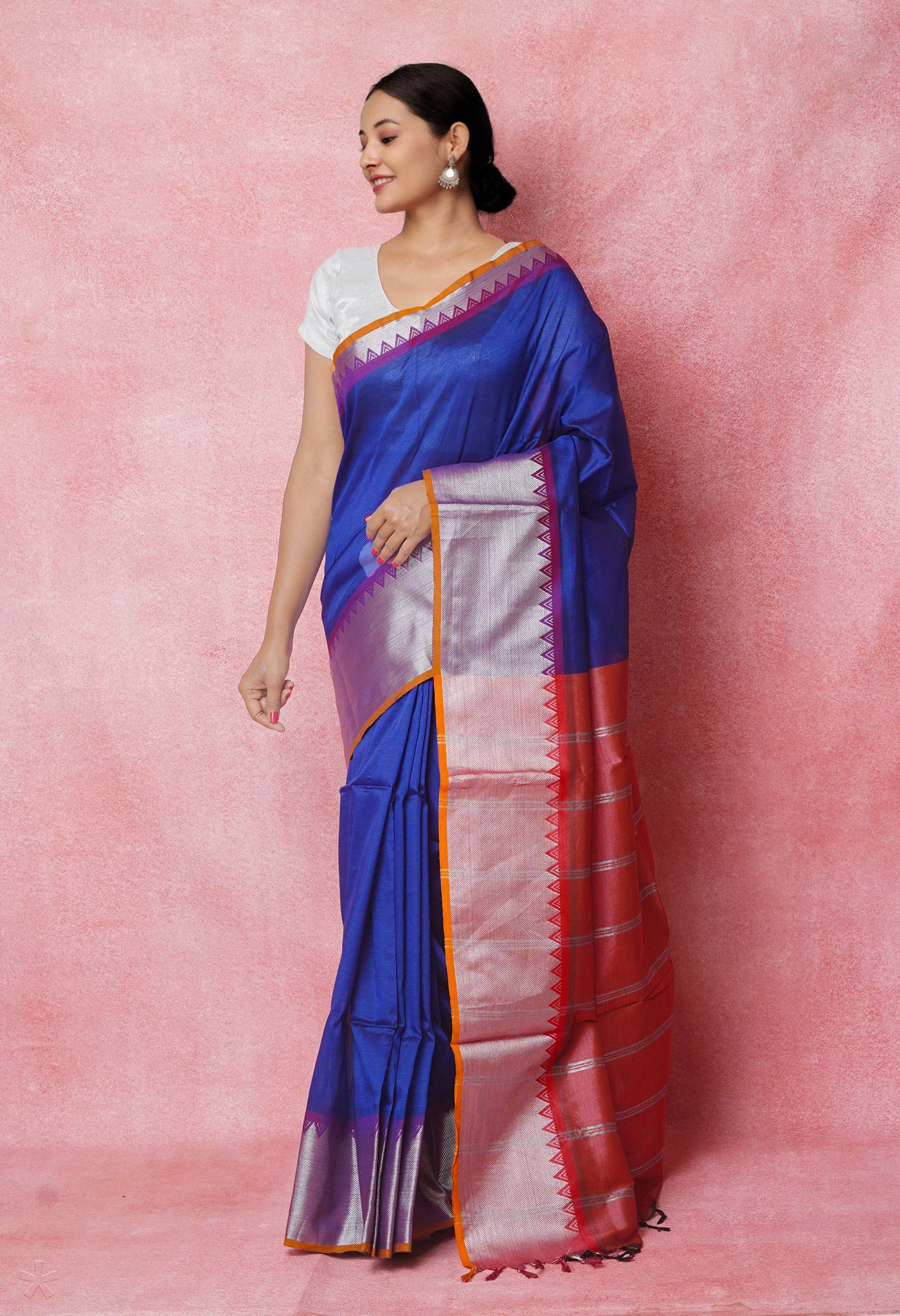 Dark Blue Pure Handloom Mangalgiri Silk Saree-UNM74329