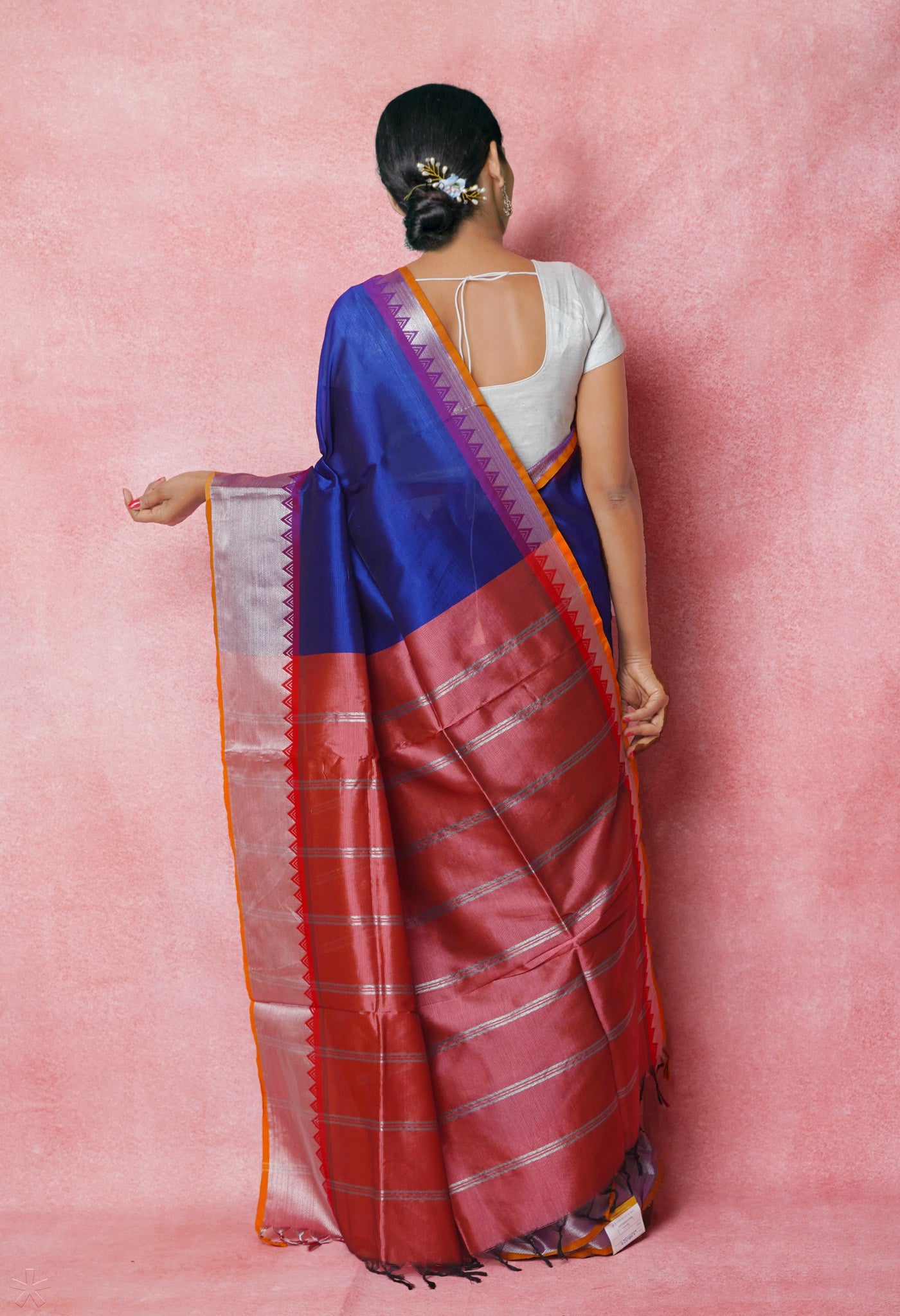 Dark Blue Pure Handloom Mangalgiri Silk Saree-UNM74329