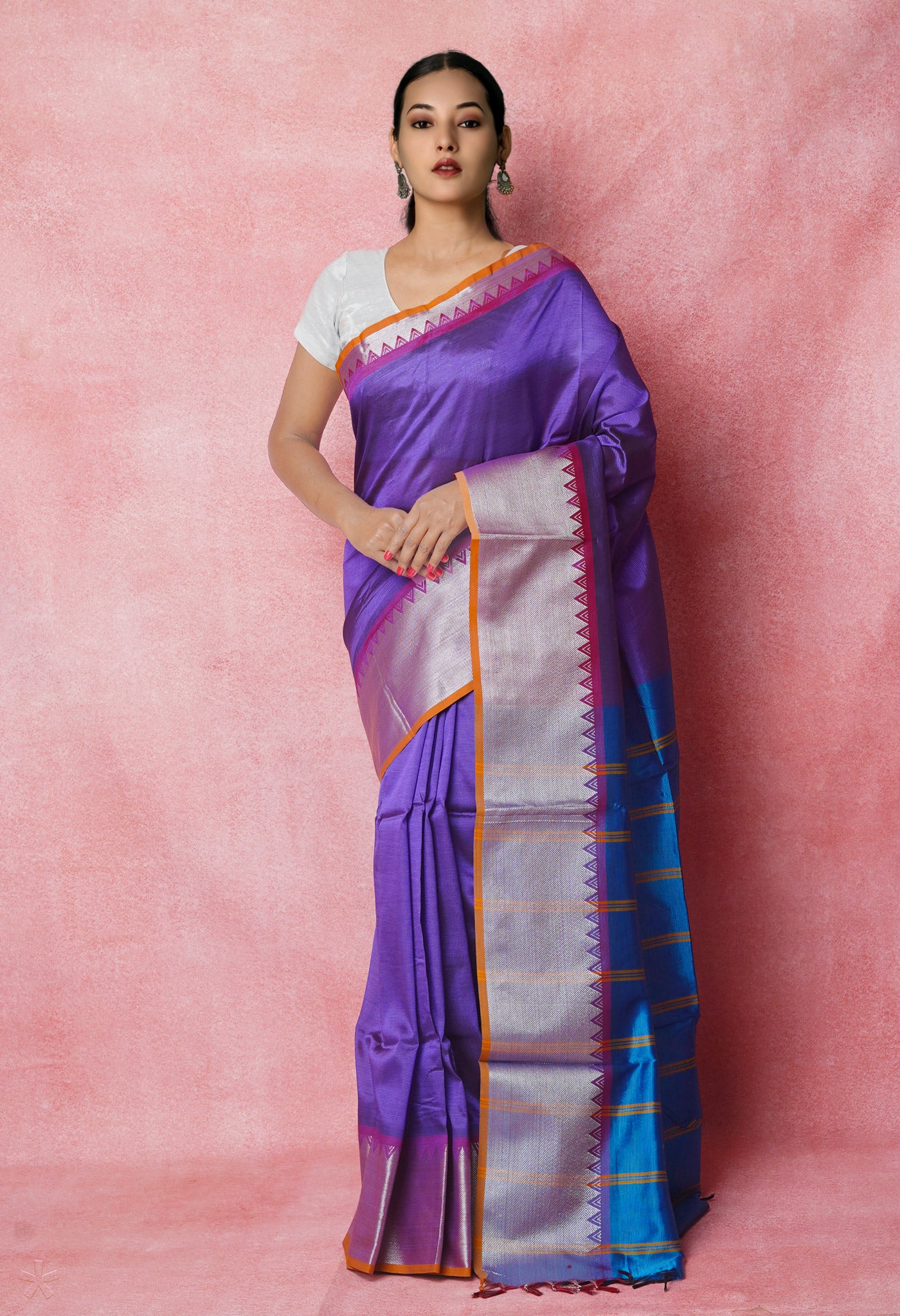 Violet Pure Handloom Mangalgiri Silk Saree-UNM74330