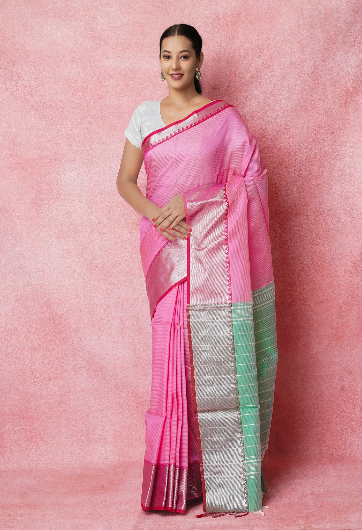 Pink Pure Handloom Mangalgiri Silk Saree