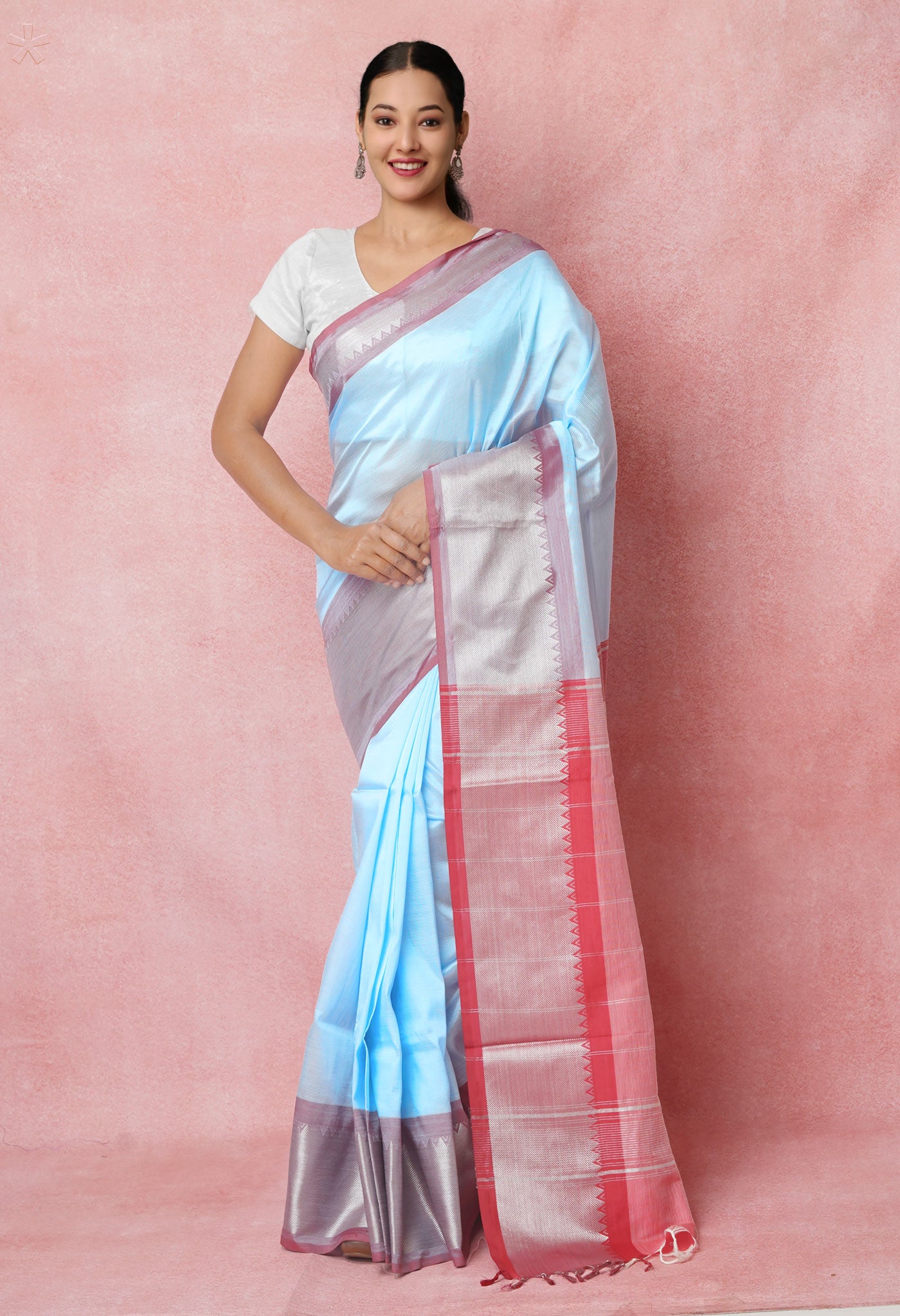 Blue Pure Handloom Mangalgiri Silk Saree