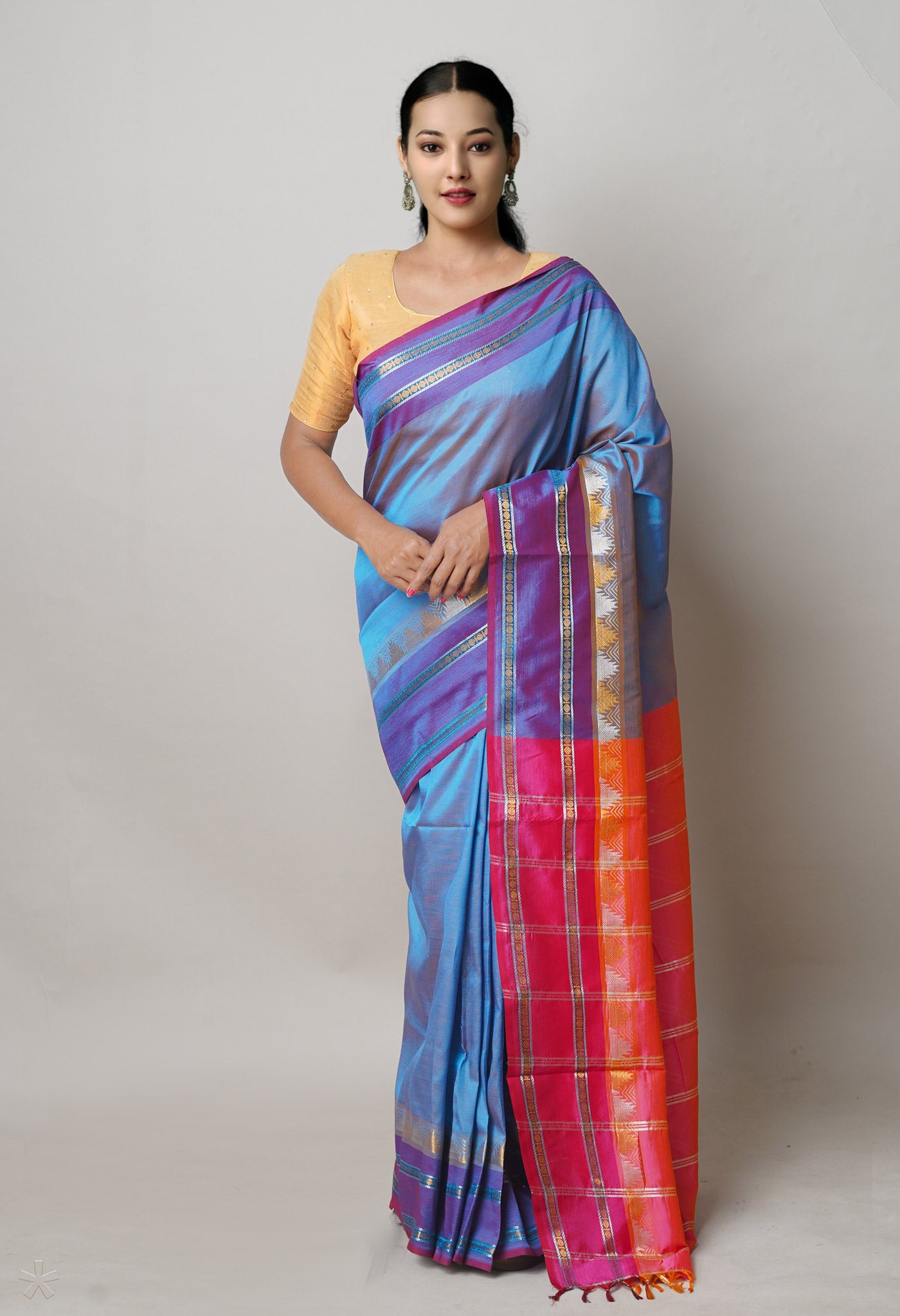 Peacock Blue Pure Handloom Chettinad Silk Saree