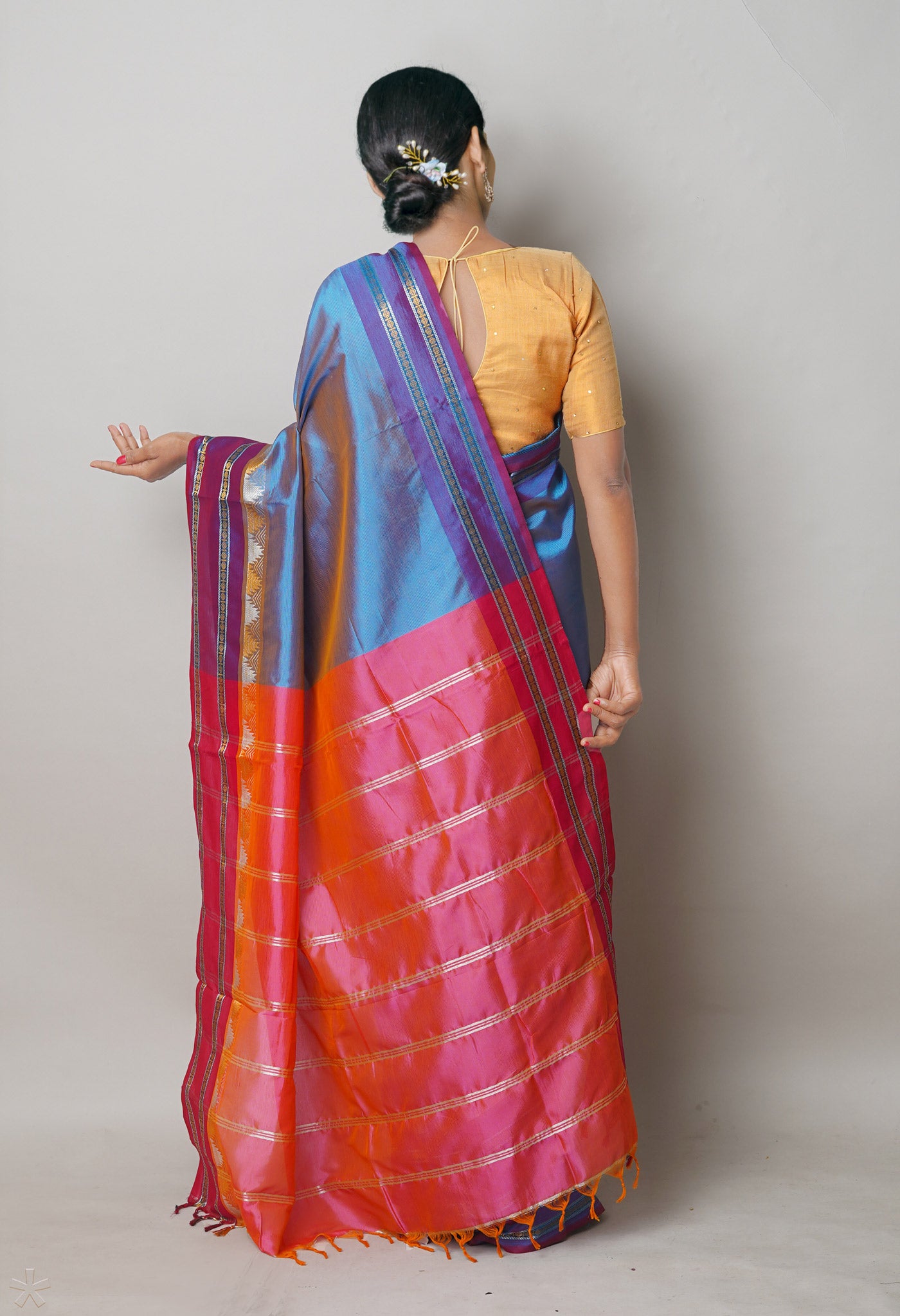 Peacock Blue Pure Handloom Chettinad Silk Saree