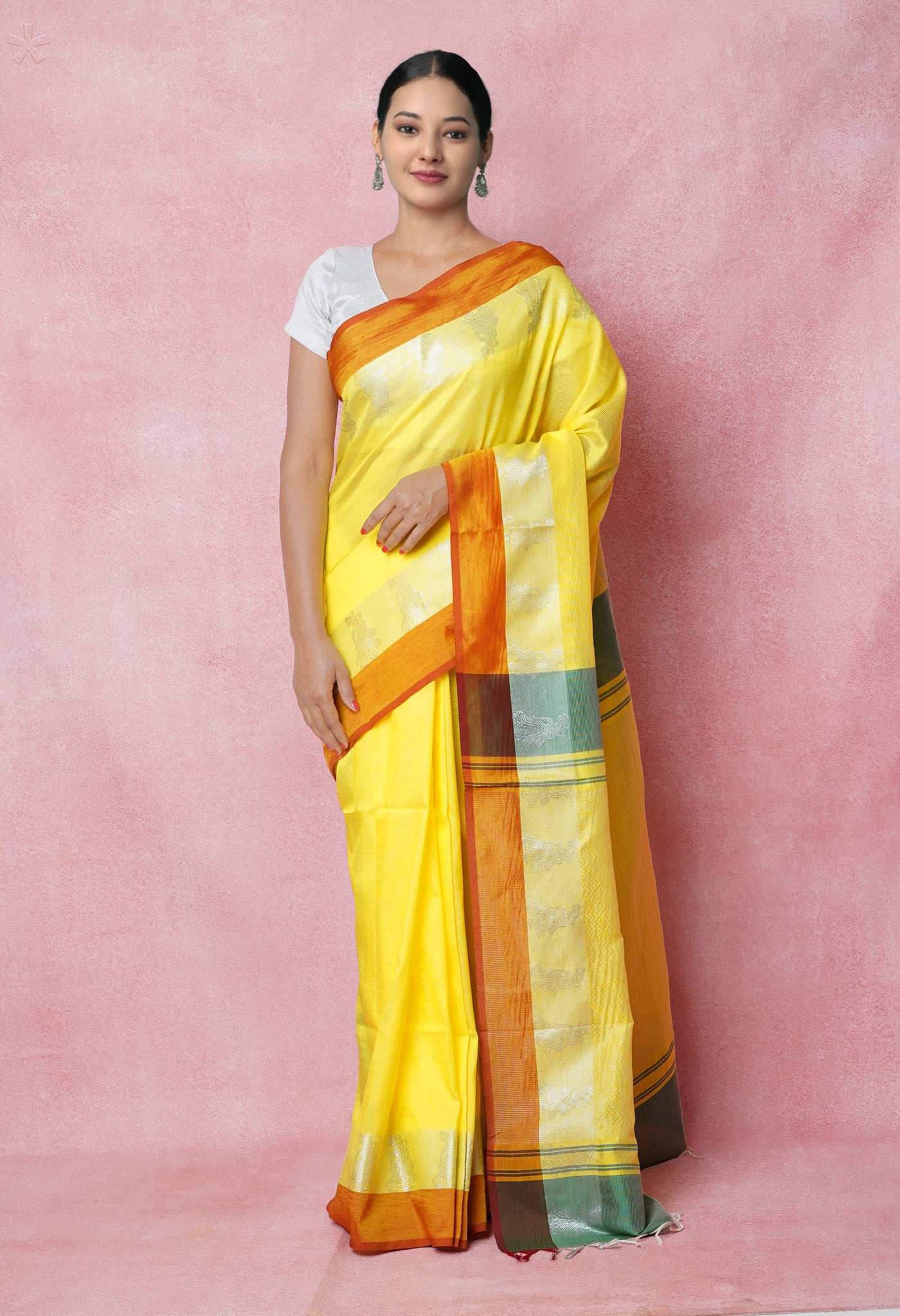 Yellow Pure Handloom Chettinad Silk Saree