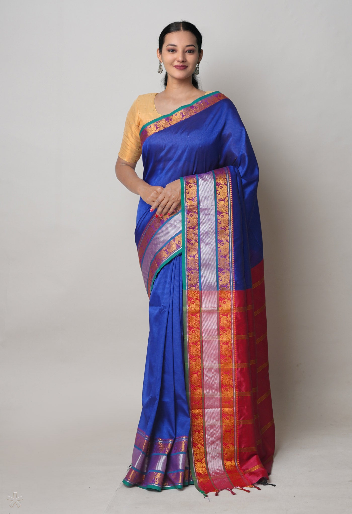 Navy Blue Pure Handloom Narayanpet Silk Saree-UNM74386