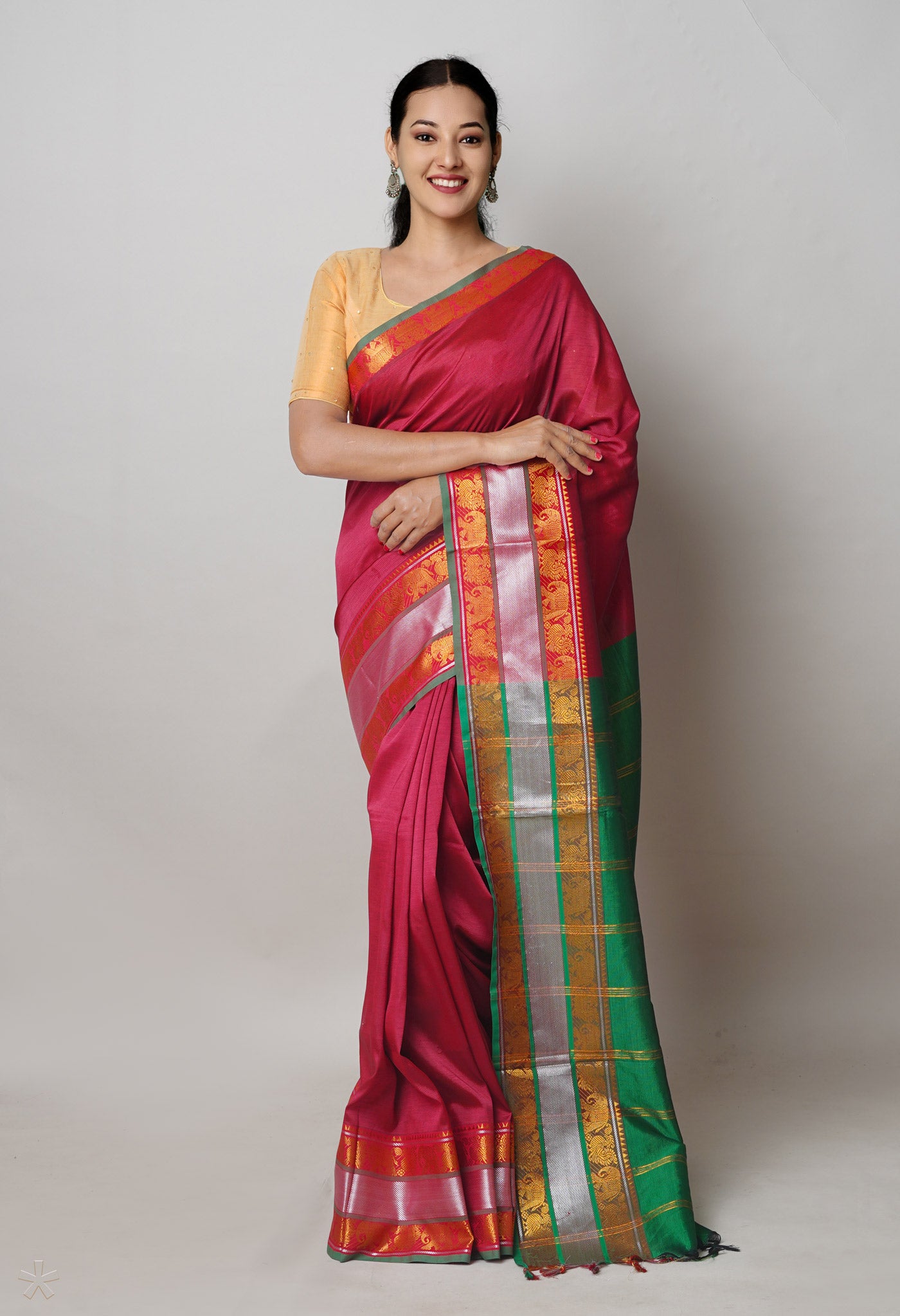 Maroon Pure Handloom Narayanpet Silk Saree-UNM74387