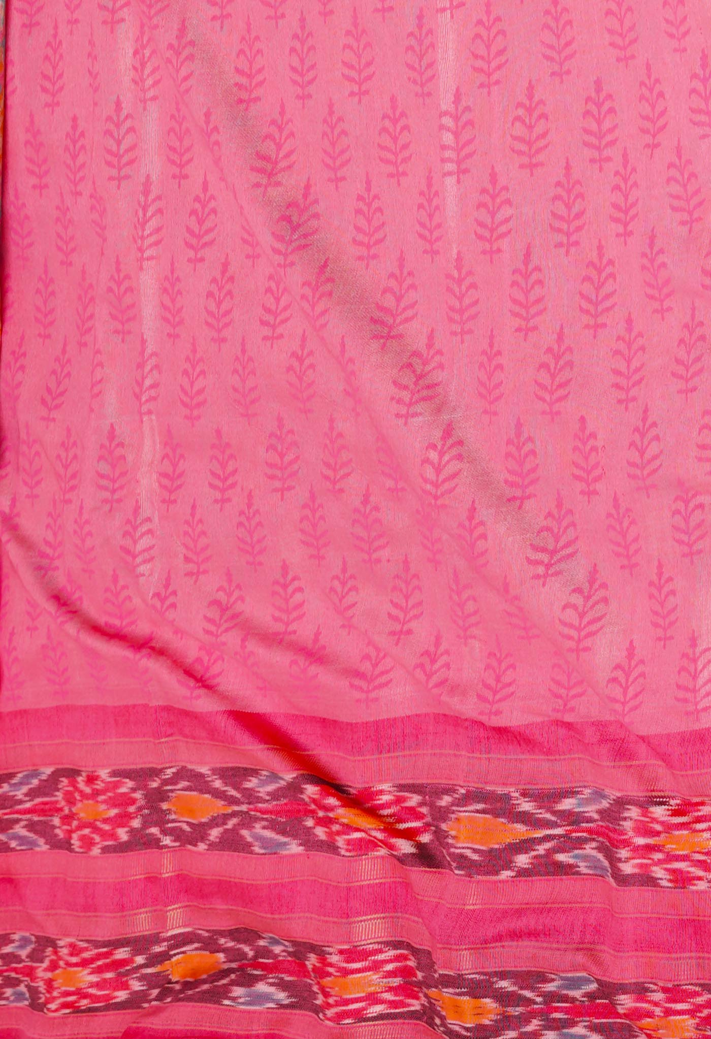 Pink Pure Handloom Hand Block Printed Vidarbha Tussar Silk Saree