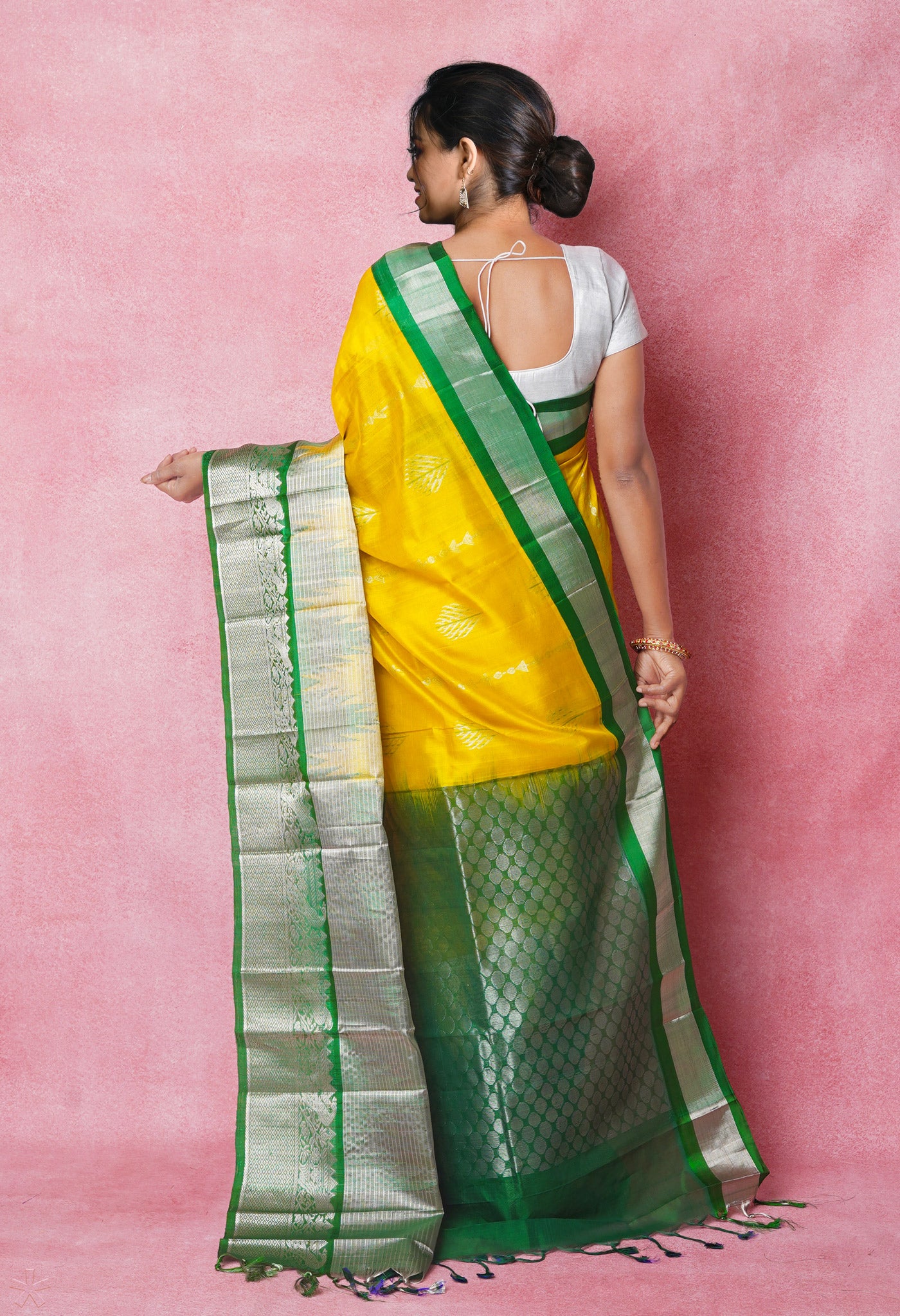 Yellow-Green Pure Handloom Assam Silk Saree