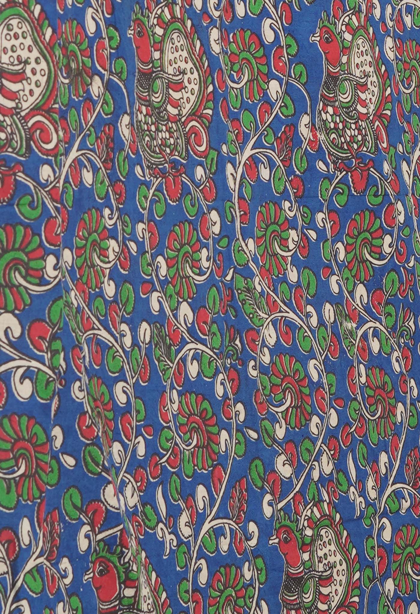 Purple Pure Block Printed Kota Cotton Saree With Kalamkari Printed Blouse Piece-UNM74578