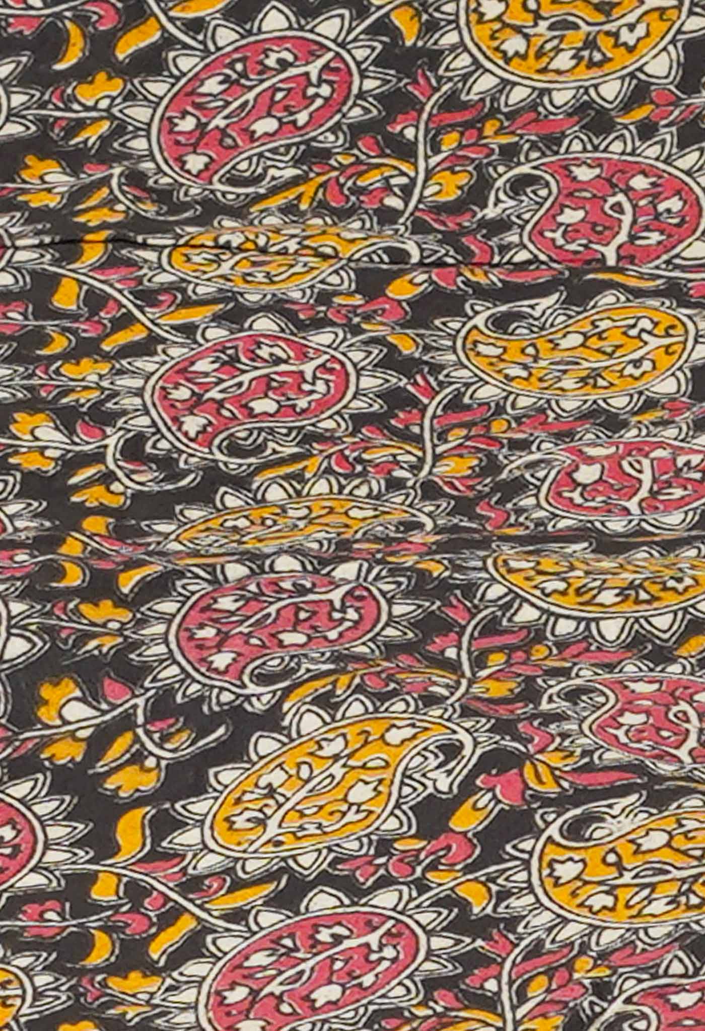Blue Pure Block Printed Kota Cotton Saree With Kalamkari Printed Blouse Piece