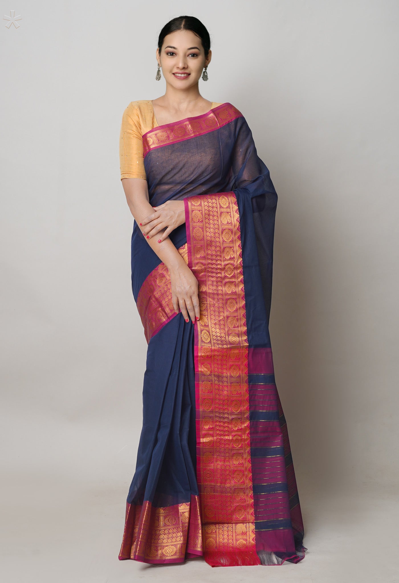 Navy Blue Pure Handloom Narayanpet Cotton Saree