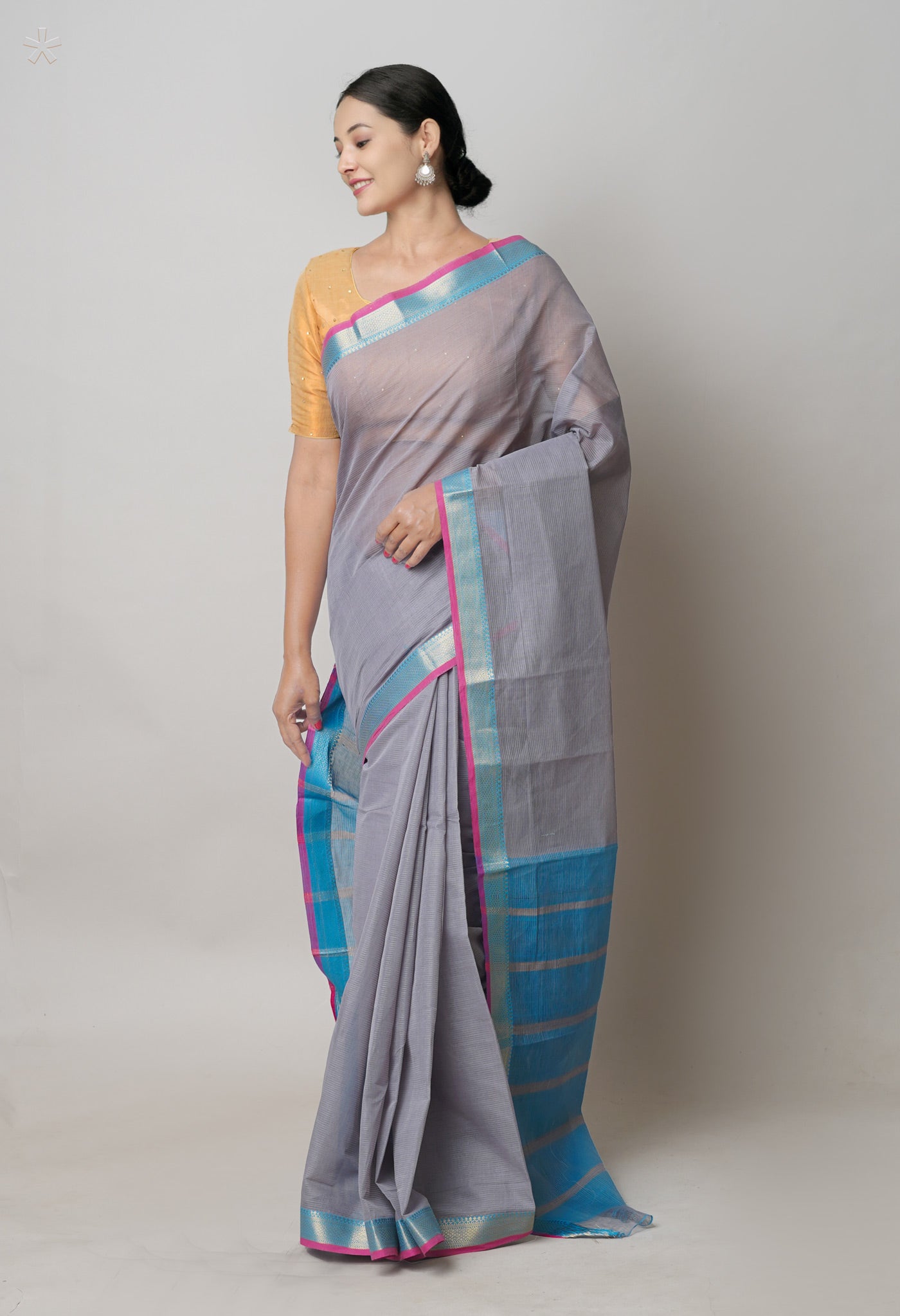 Grey Pure Mangalgiri Cotton Saree