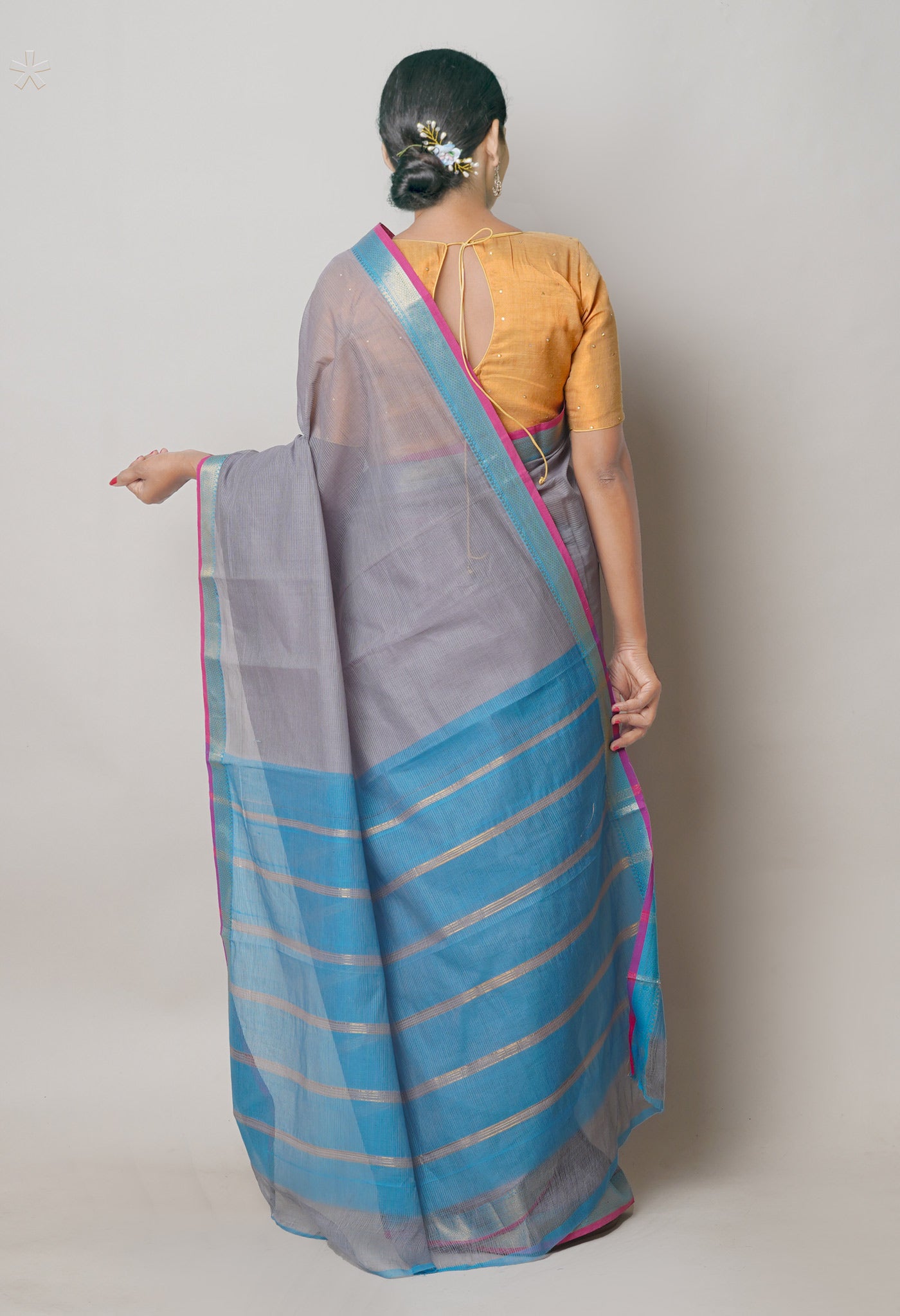 Grey Pure Mangalgiri Cotton Saree