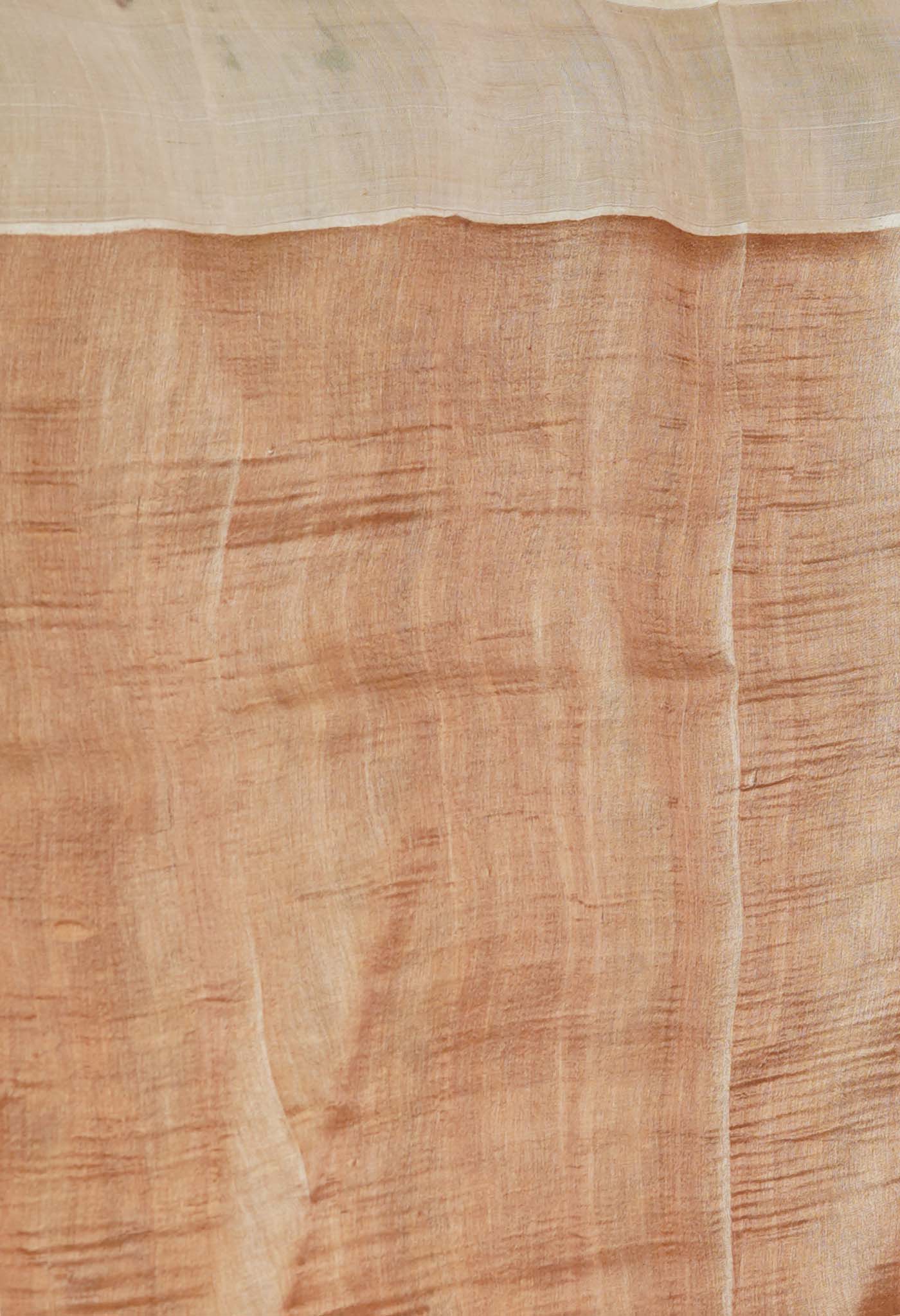 Peach Brown-Cream Pure Designer Printed Bengal Tussar Silk Saree-UNM74660