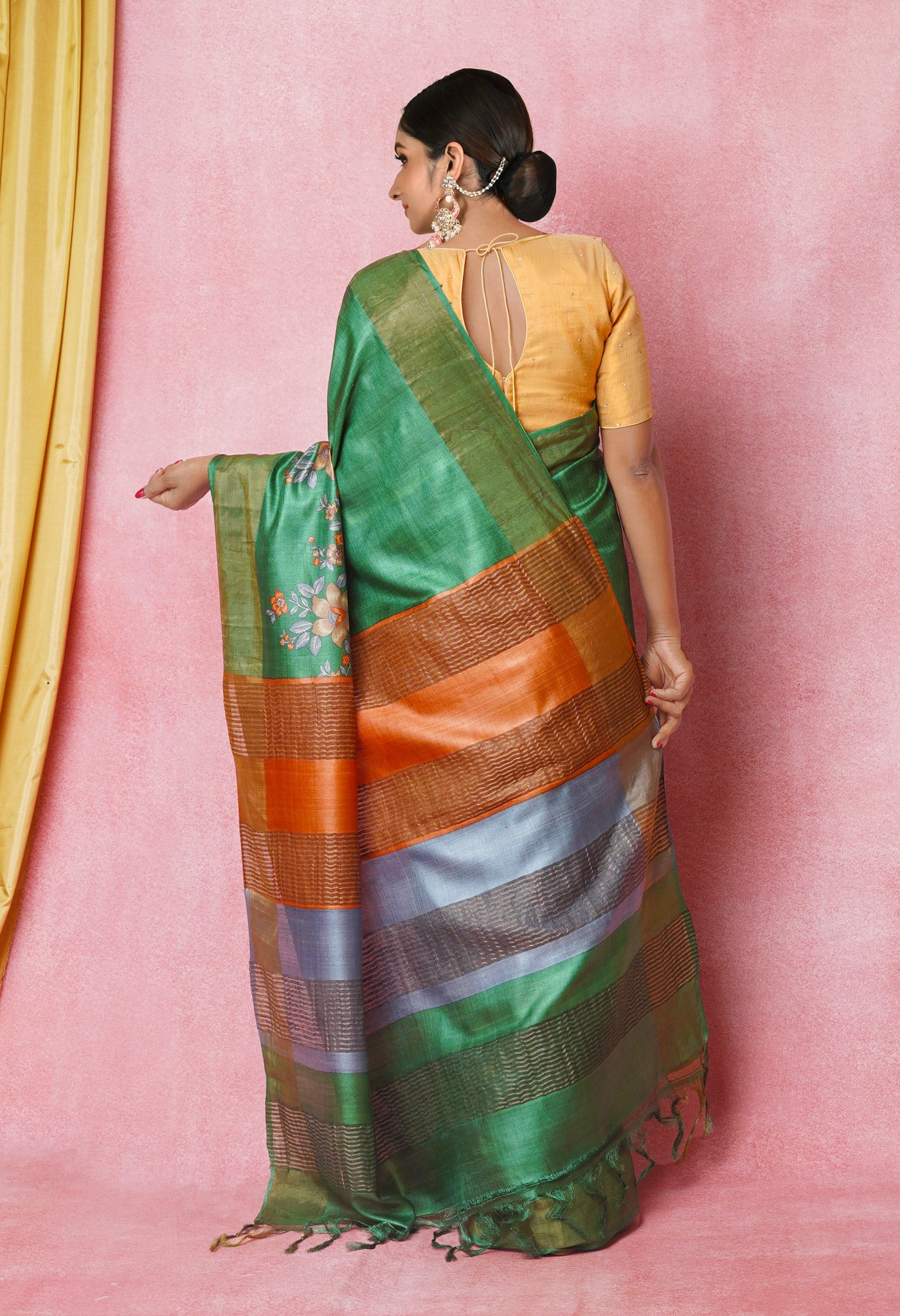 Green Pure Designer Printed Bengal Tussar Silk Saree