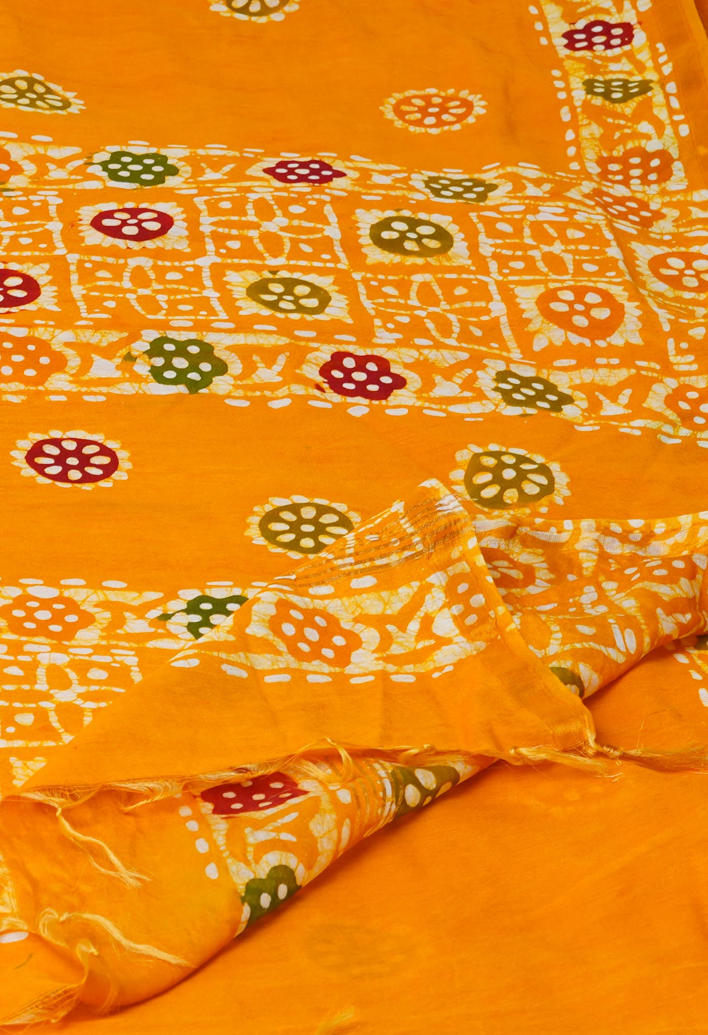 Yellow Hand Block Printed Chanderi Sico Saree