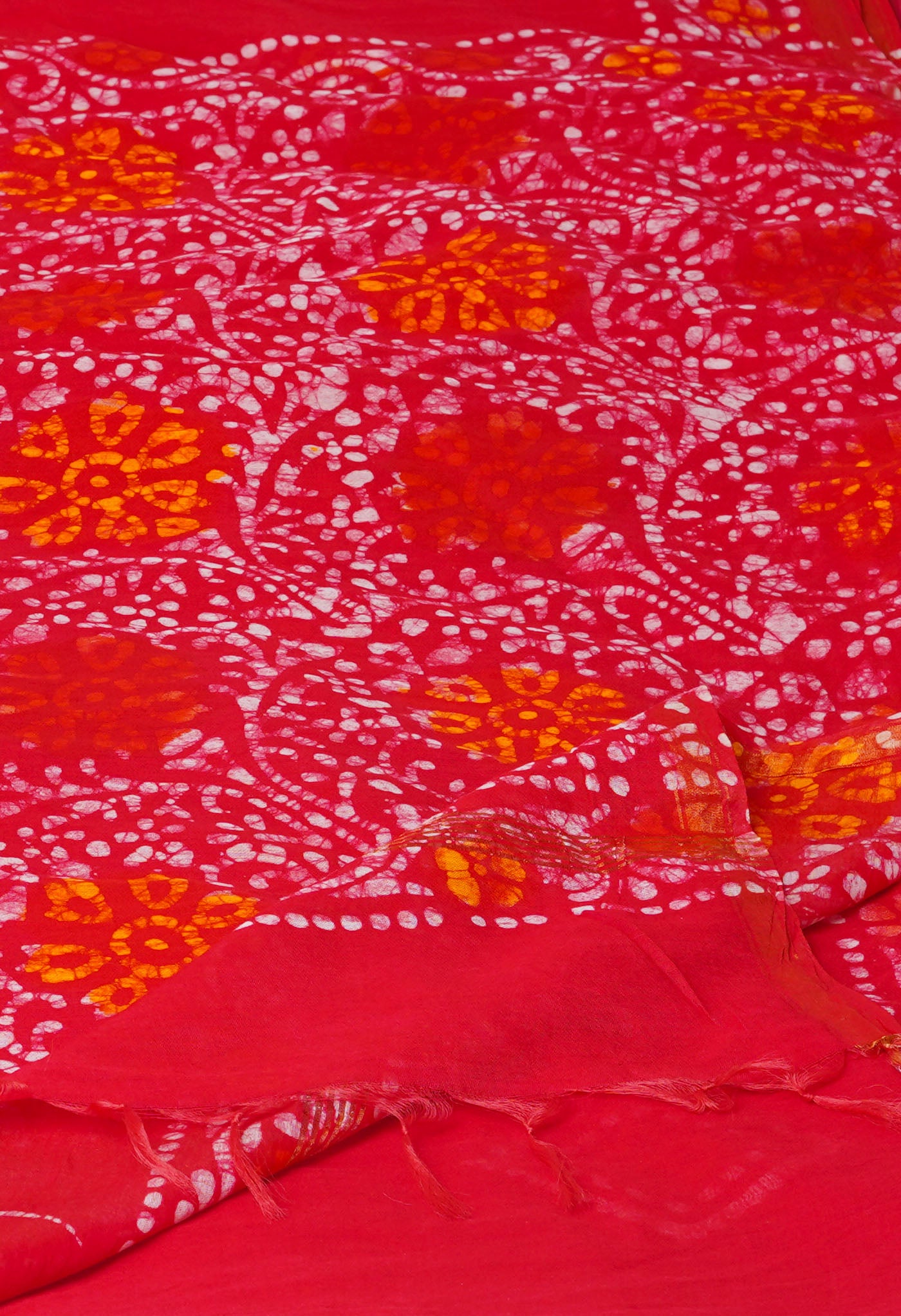 Red Batik Printed Chanderi Sico Saree